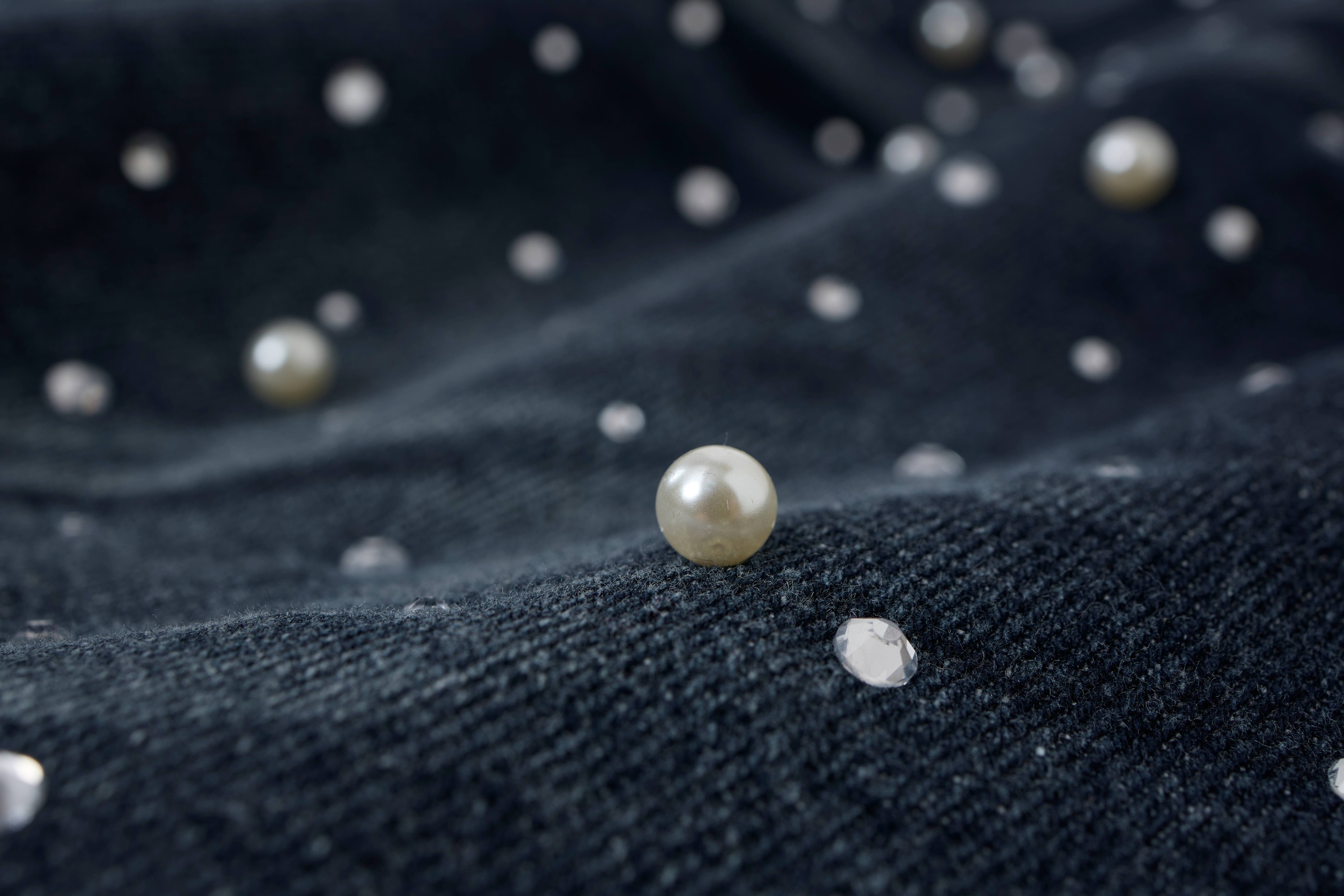 STARRVAINT Pearl Studded Denim Shorts