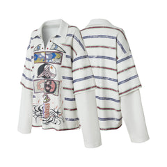 STARRVAINT Abstract Stripe Long-Sleeve Polo Shirt