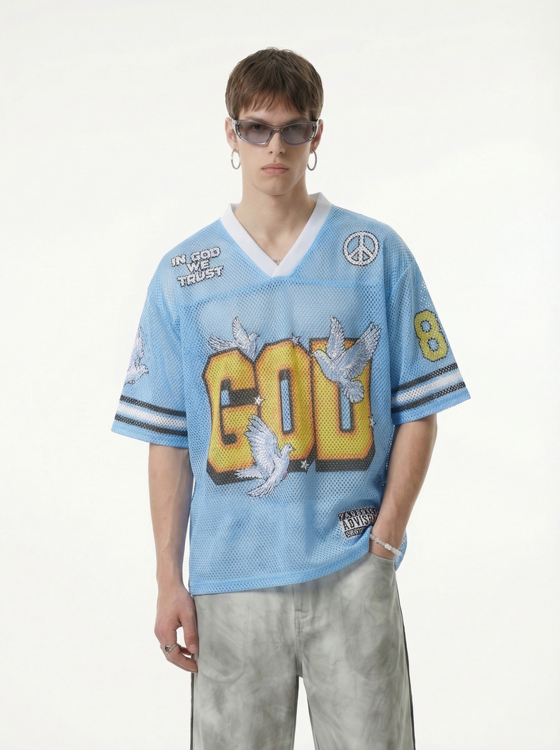 STARRVAINT “God We Trust” Mesh Jersey T-Shirt