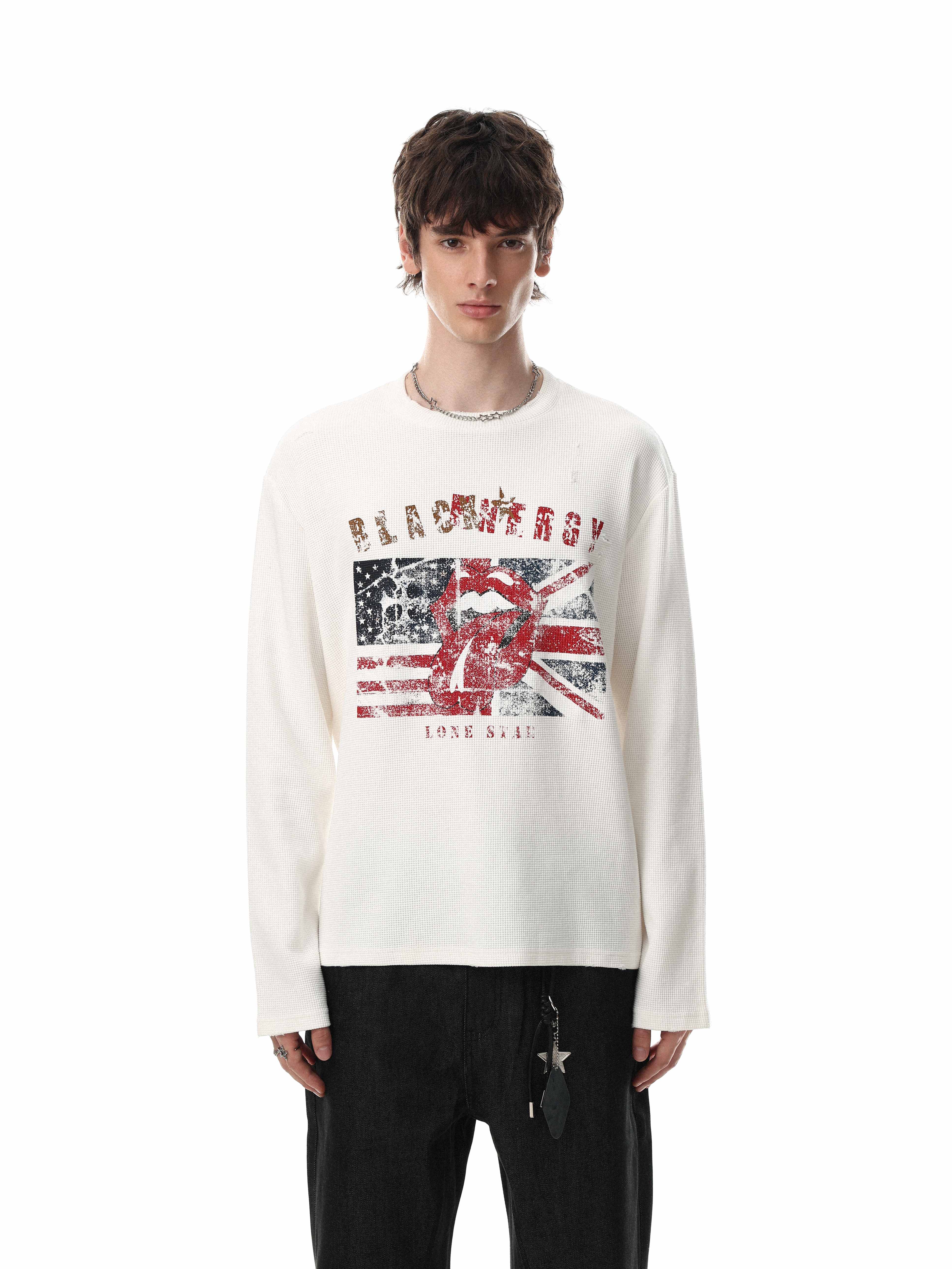 STARRVAINT Vintage Graphic Waffle Long Sleeve Tee