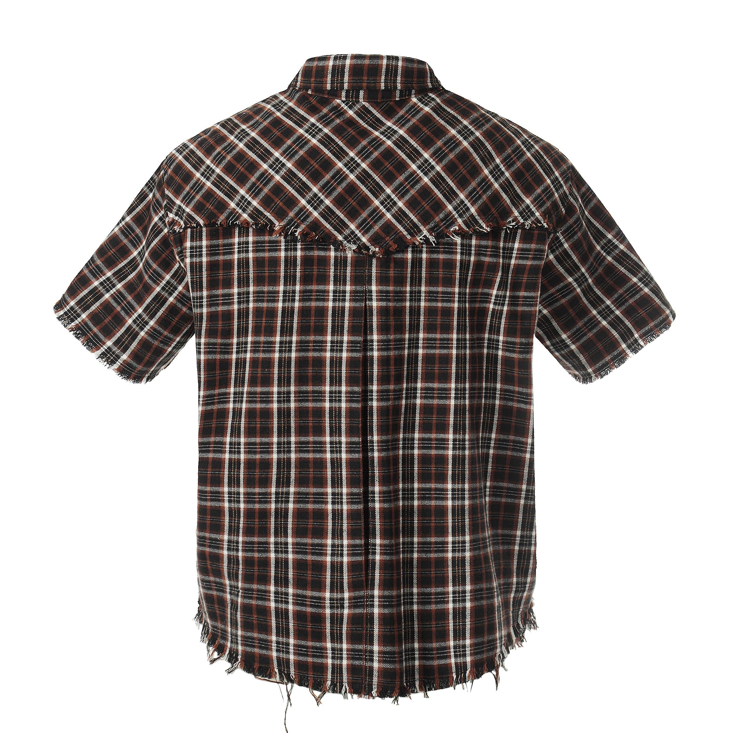 STARRVAINT “Distressed Plaid Short Sleeve Shirt”