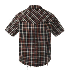 STARRVAINT “Distressed Plaid Short Sleeve Shirt”