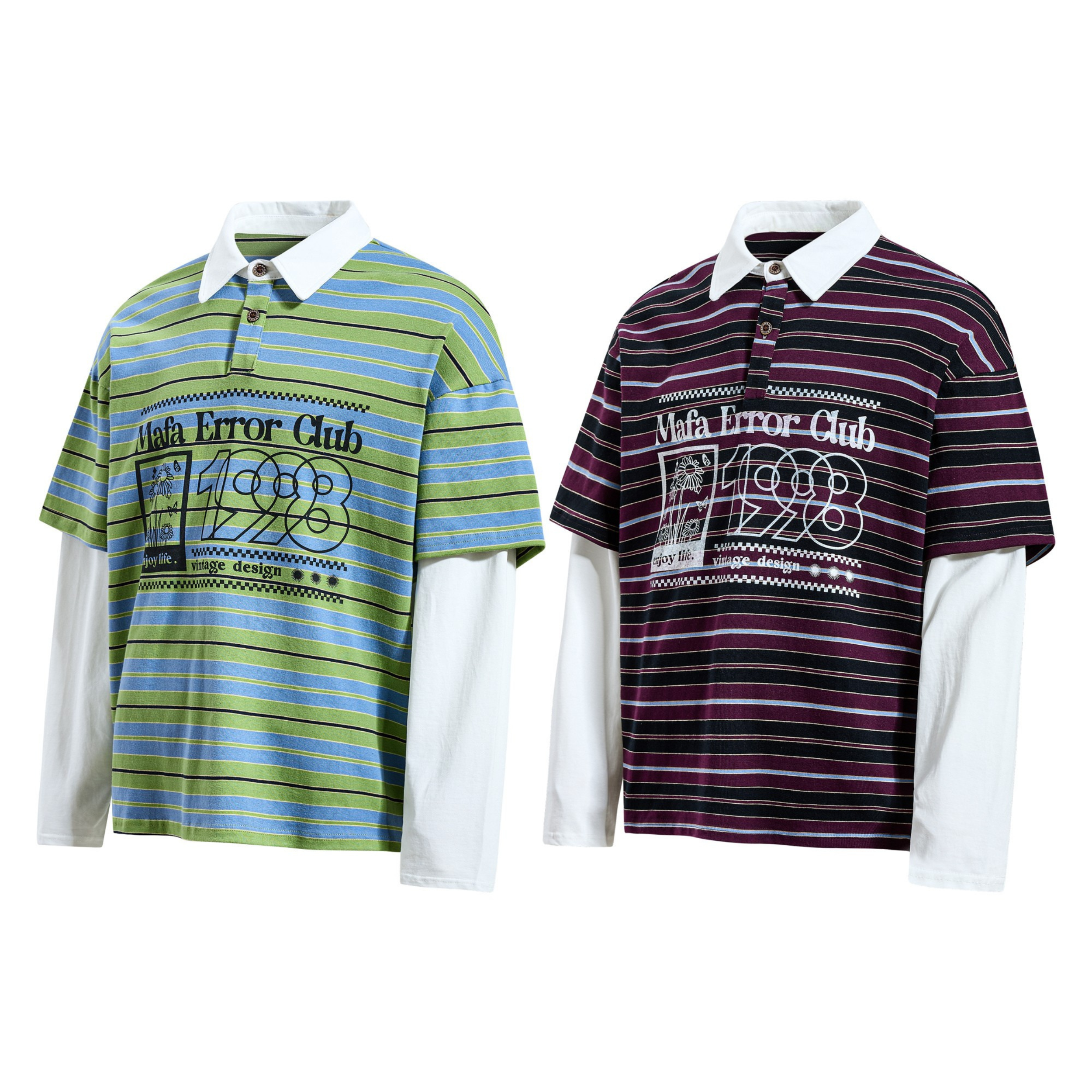 STARRVAINT Striped Graphic Layered Polo