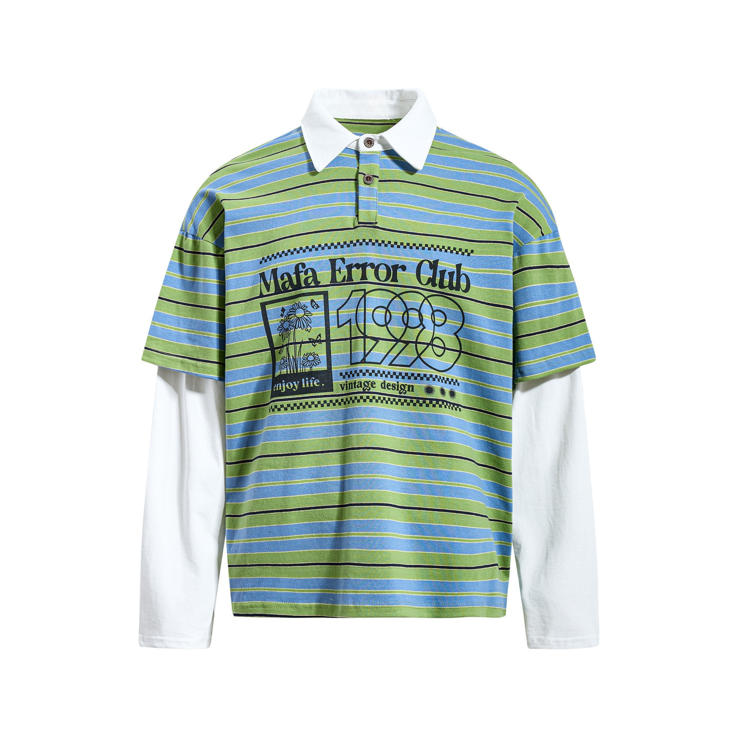 STARRVAINT Striped Graphic Layered Polo