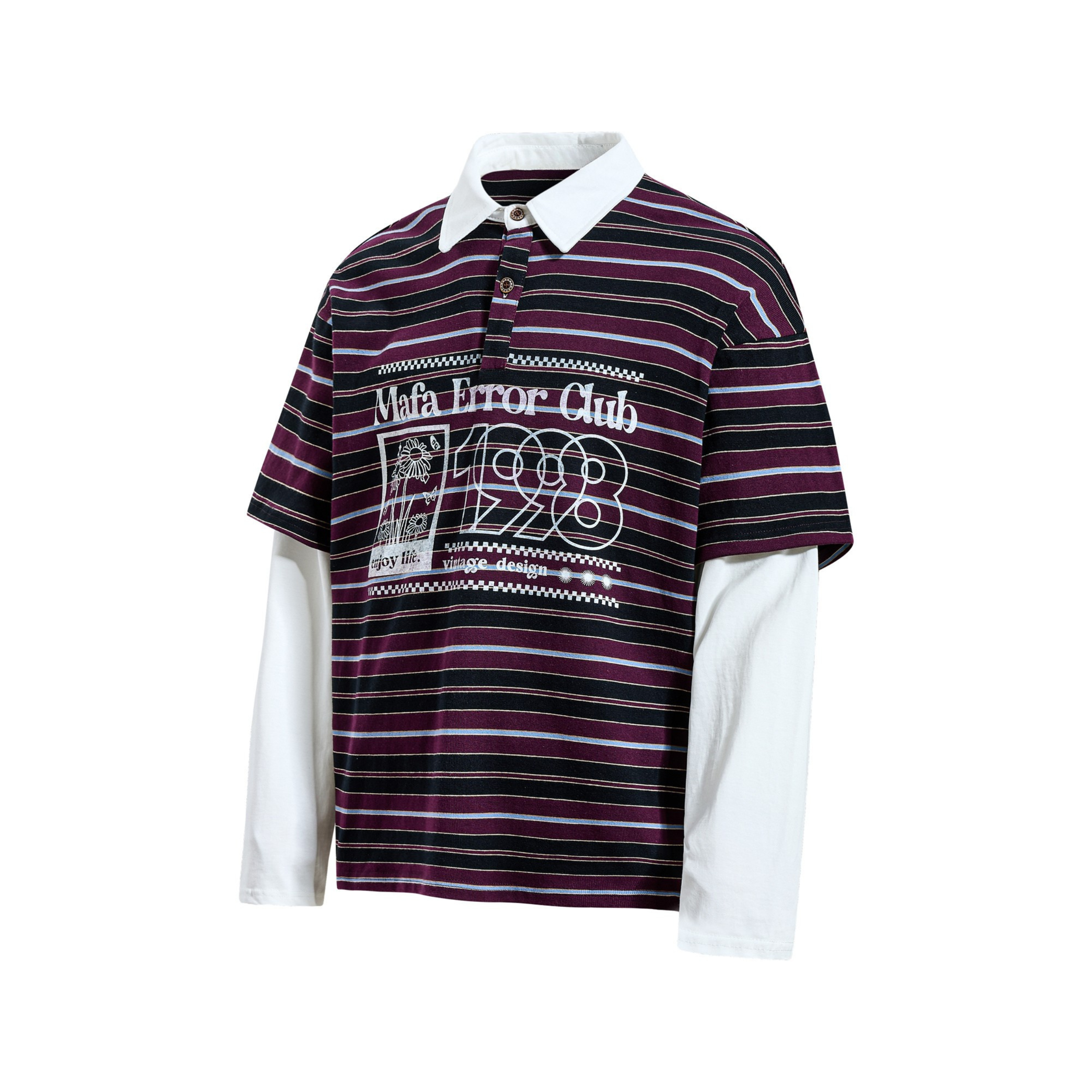 STARRVAINT Striped Graphic Layered Polo