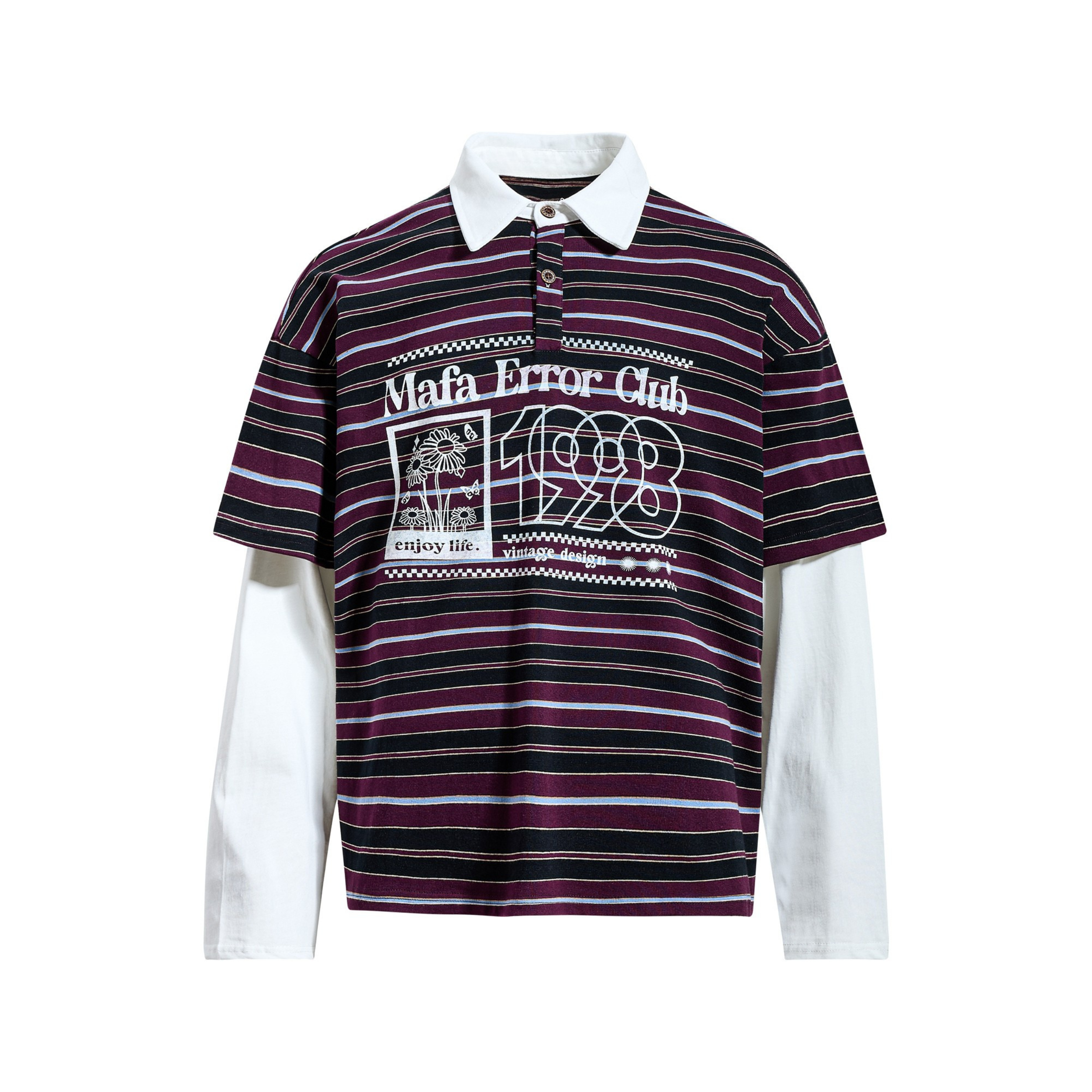 STARRVAINT Striped Graphic Layered Polo