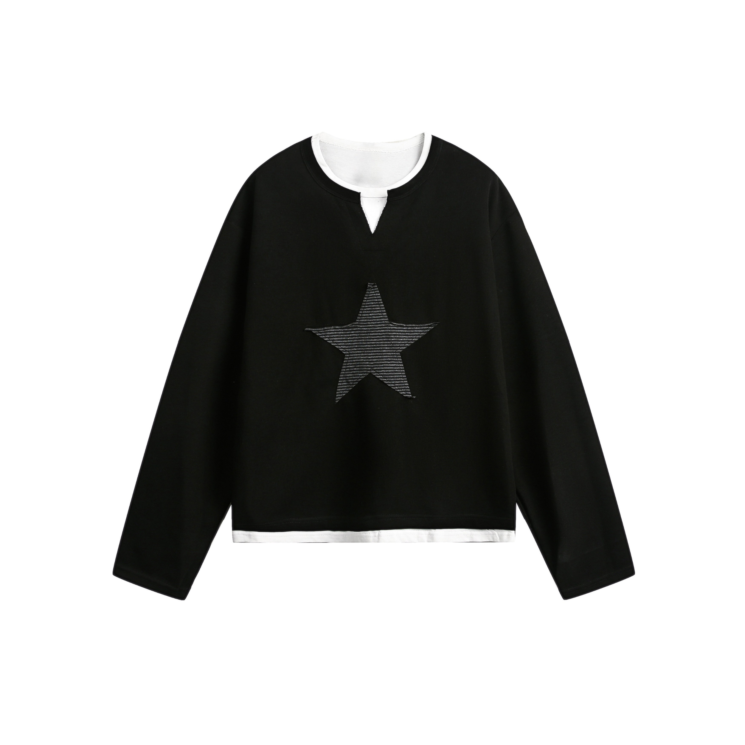 STARRVAINT Star Panel Cropped Cotton Long-Sleeve