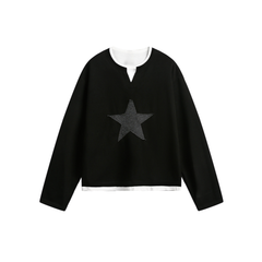 STARRVAINT Star Panel Cropped Cotton Long-Sleeve