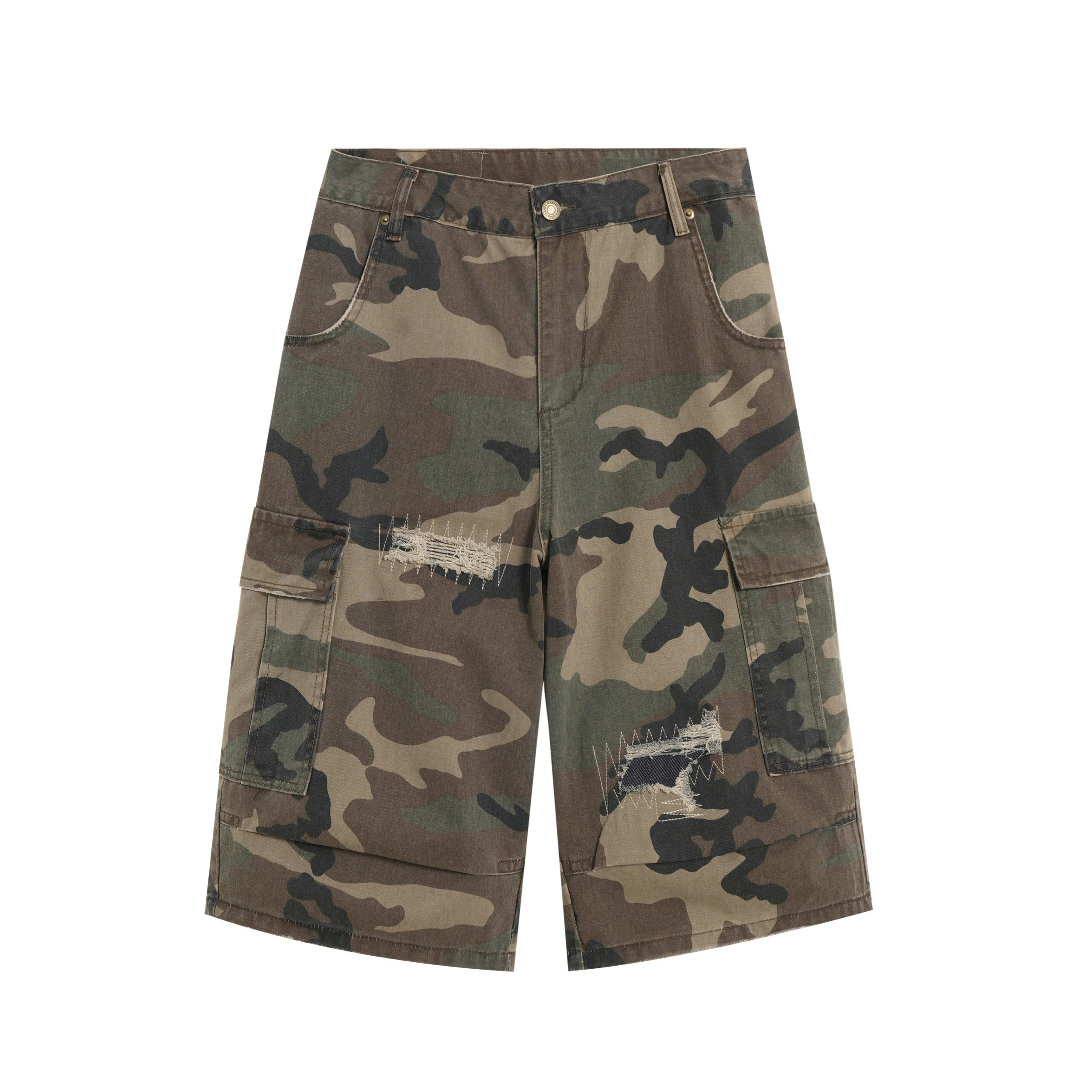 STARRVAINT Distressed Camo Cargo Shorts