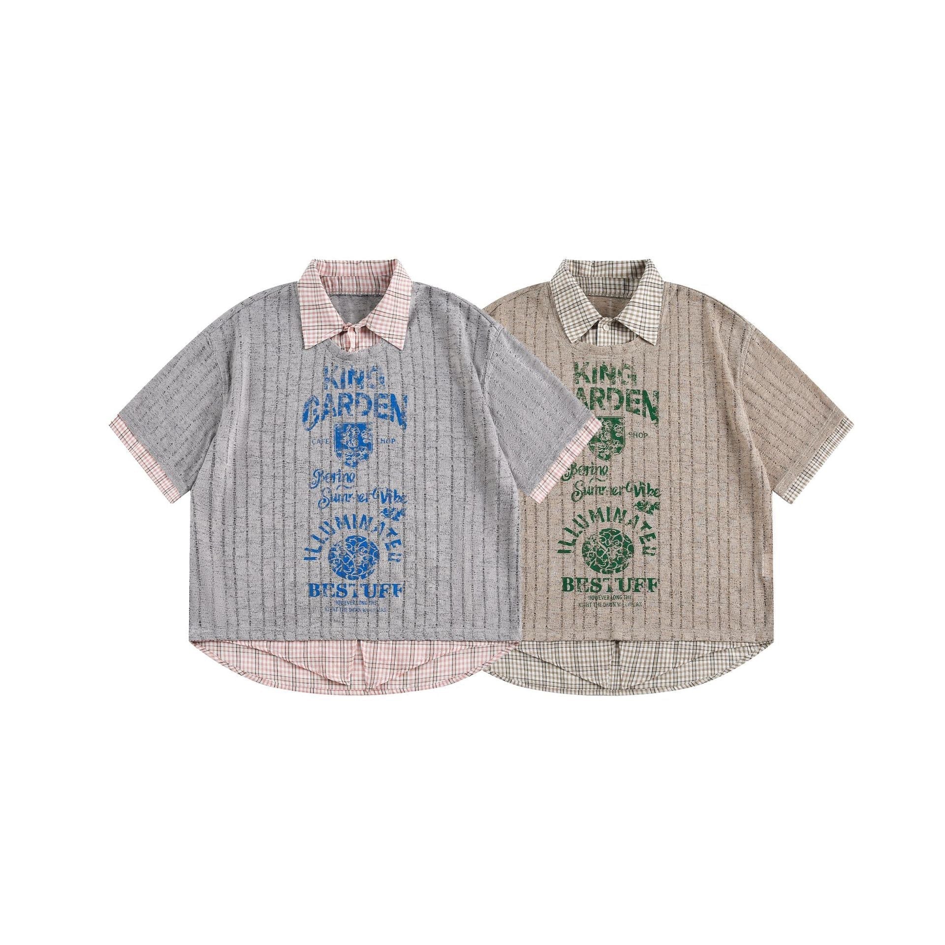 STARRVAINT Plaid Collar Mesh Tee