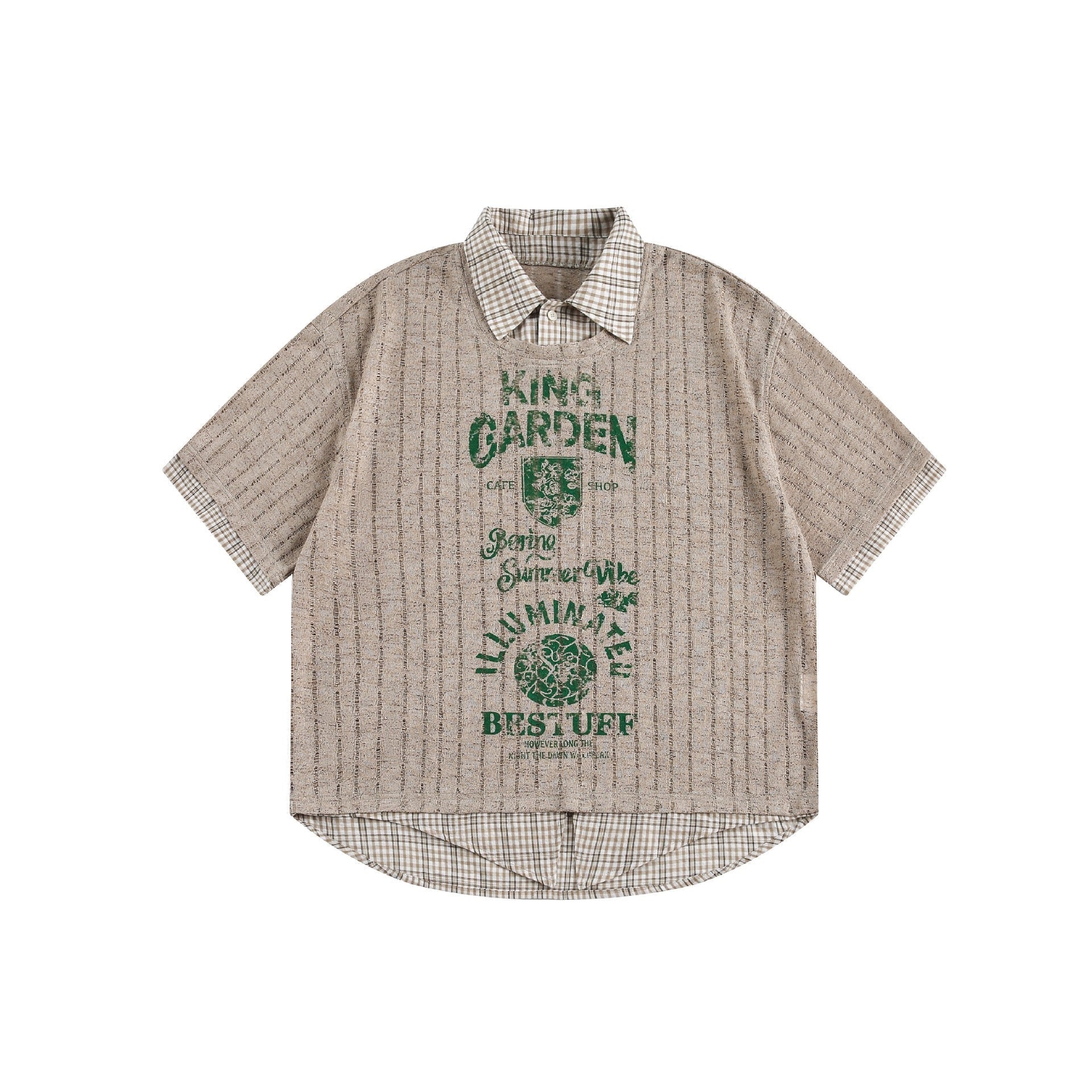 STARRVAINT Plaid Collar Mesh Tee