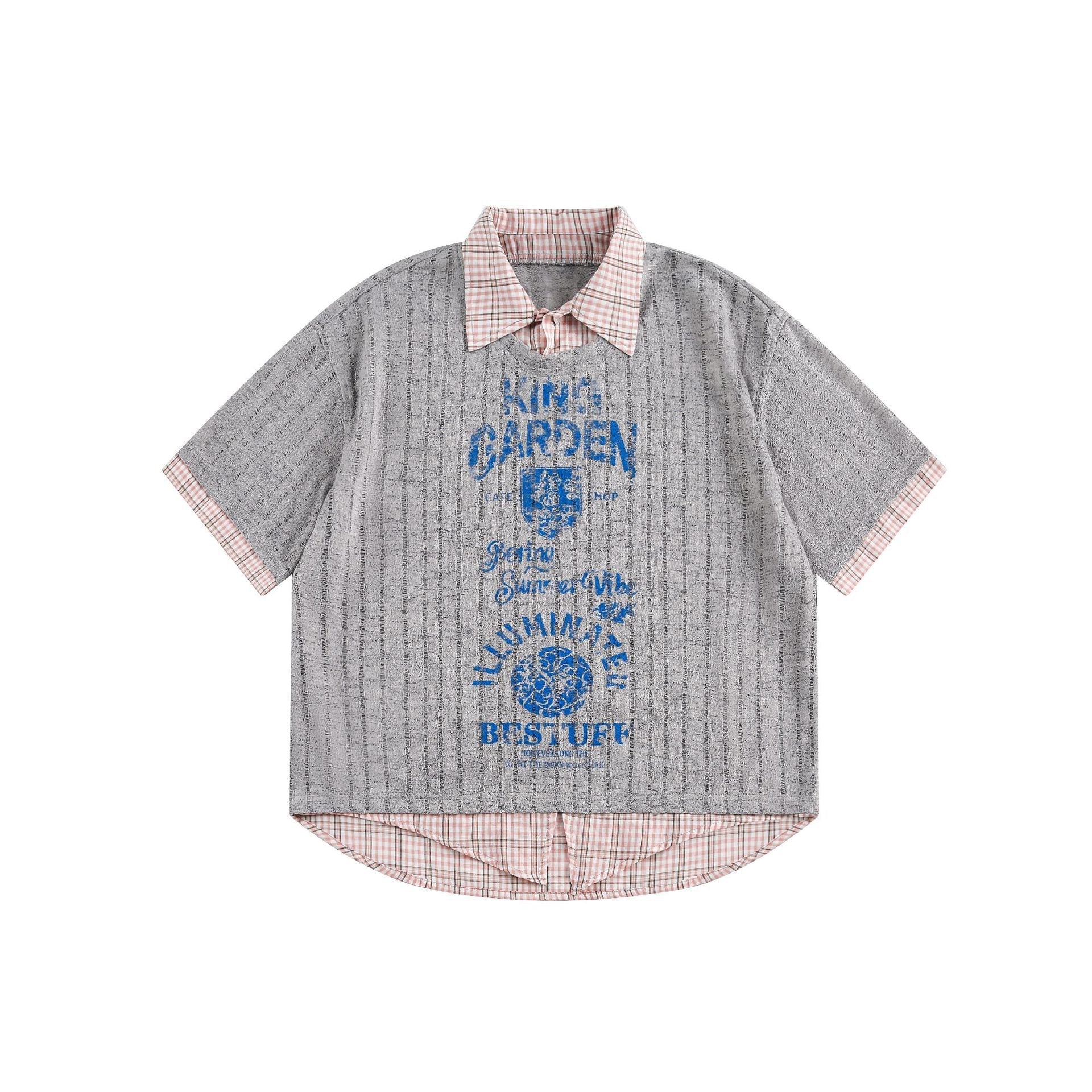 STARRVAINT Plaid Collar Mesh Tee