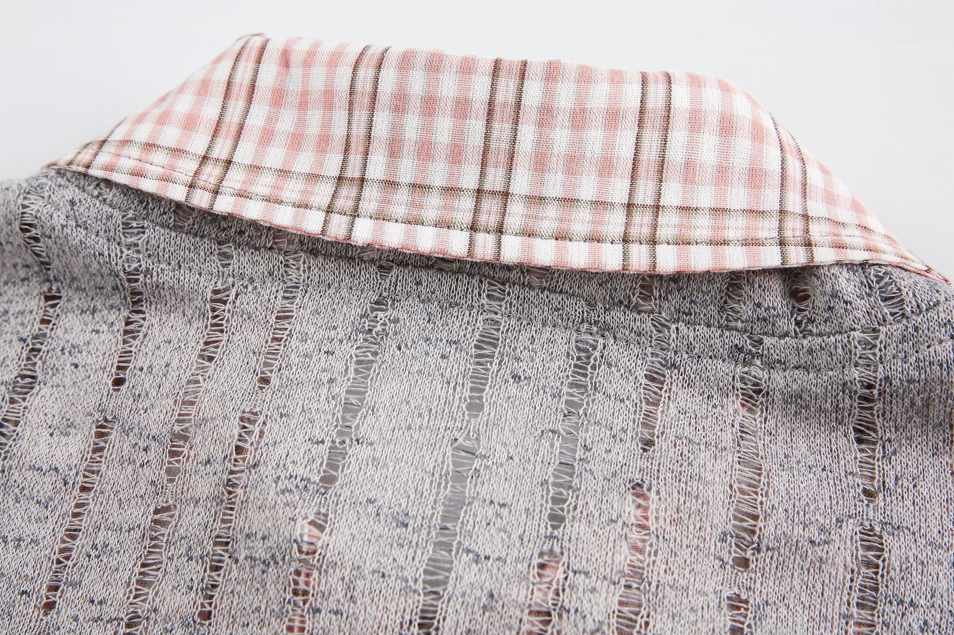 STARRVAINT Plaid Collar Mesh Tee