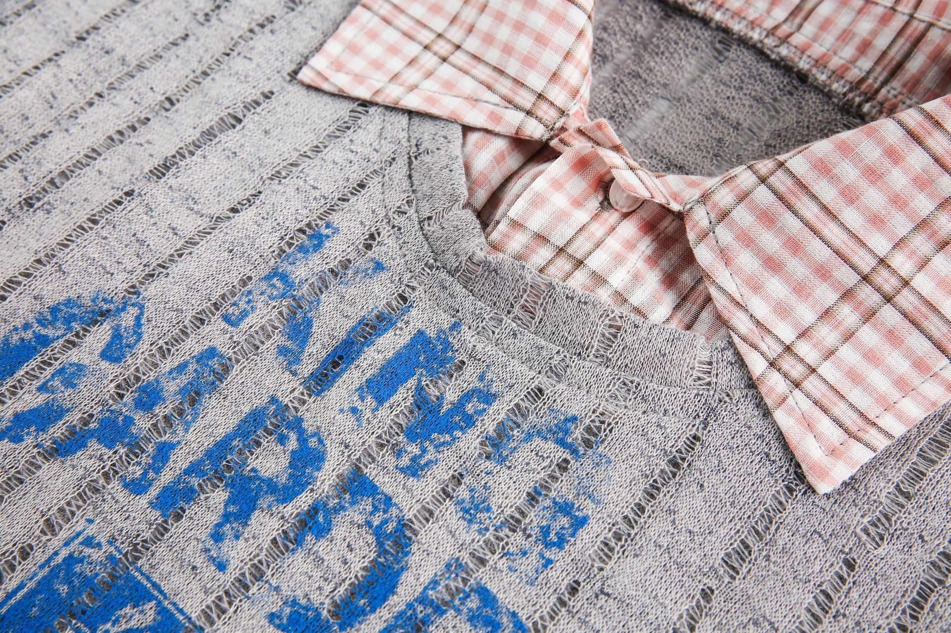 STARRVAINT Plaid Collar Mesh Tee