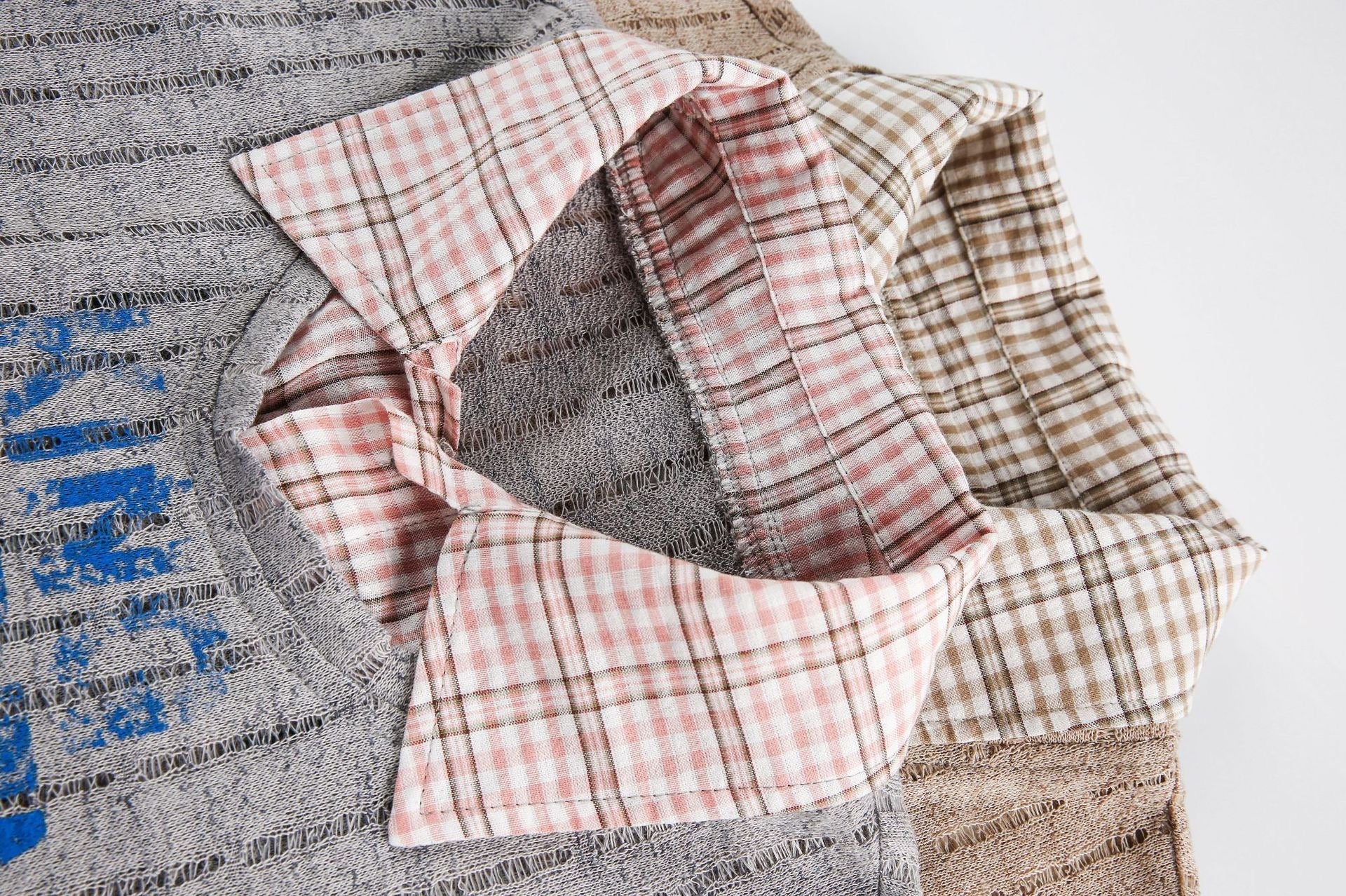 STARRVAINT Plaid Collar Mesh Tee