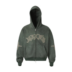 STARRVAINT Washed Logo Zip-Up Hoodie