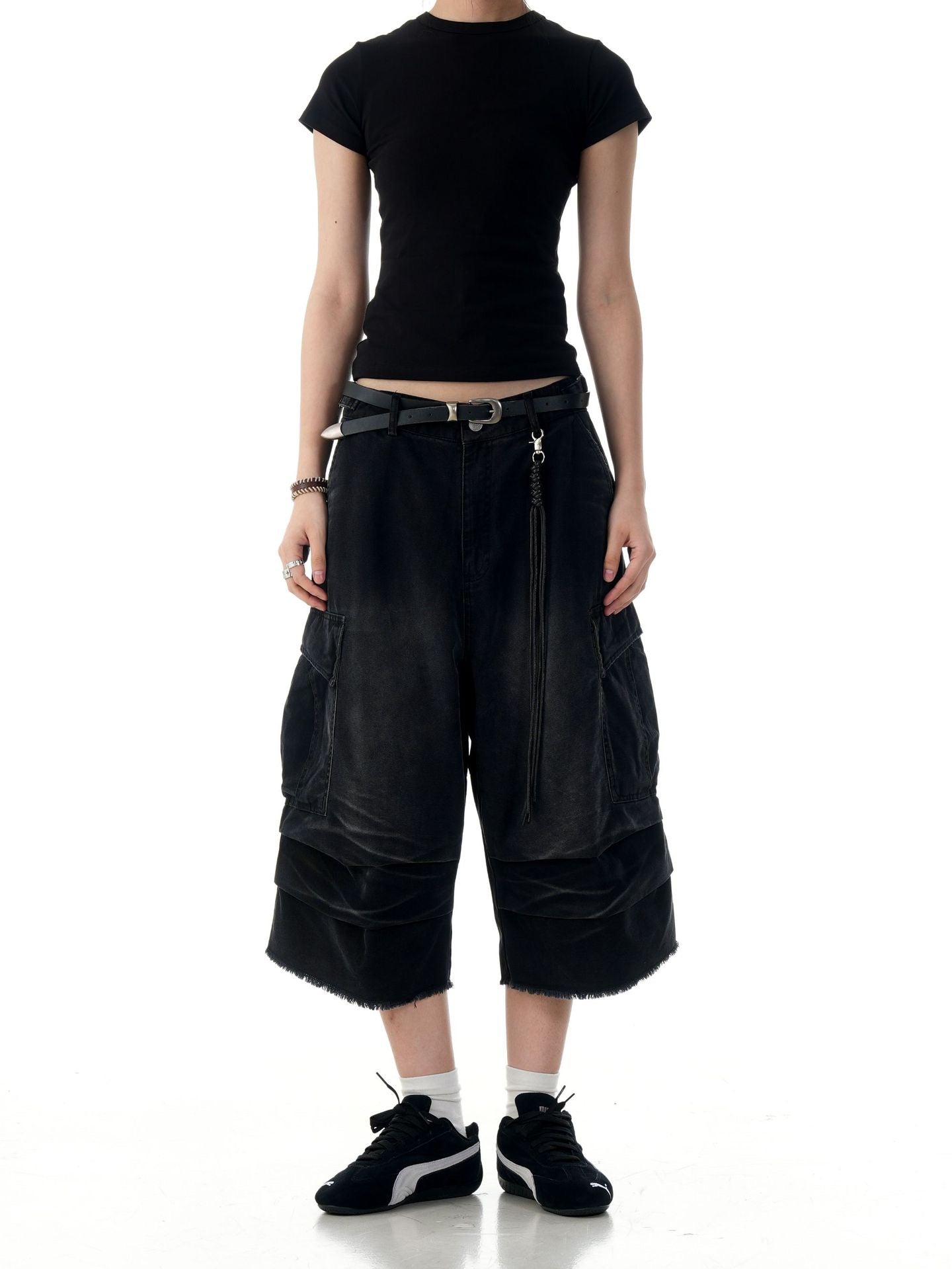 STARRVAINT Washed Layer-Panel Cargo Shorts