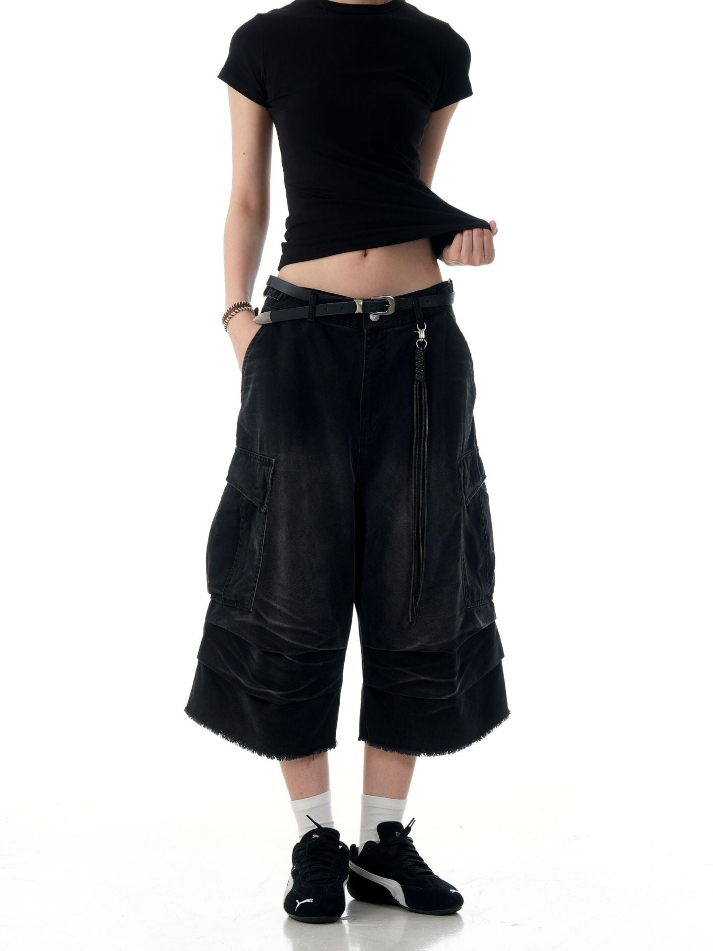 STARRVAINT Washed Layer-Panel Cargo Shorts