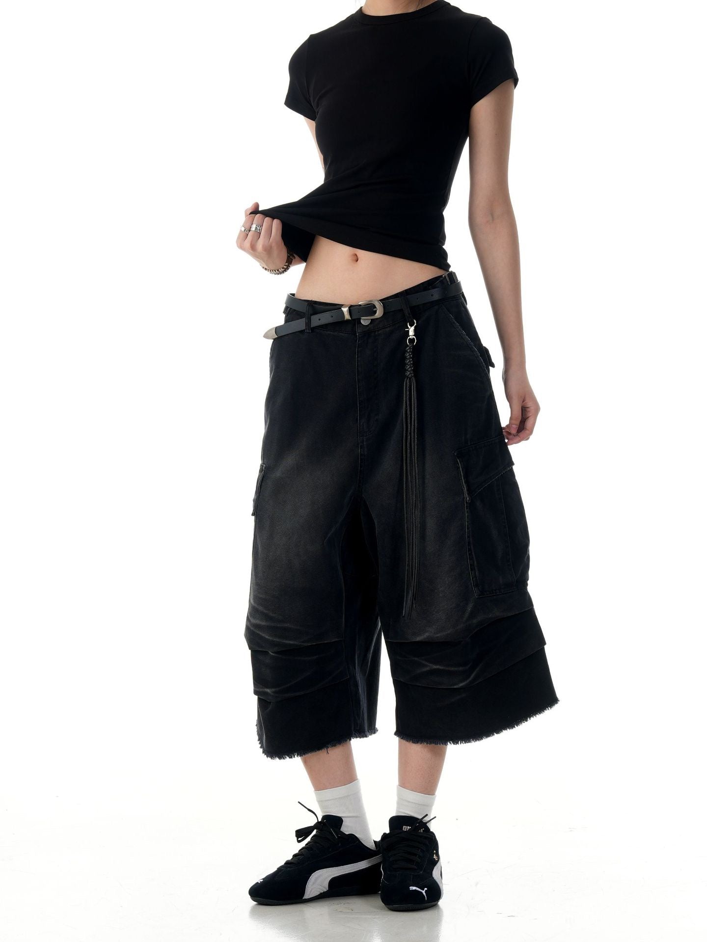STARRVAINT Washed Layer-Panel Cargo Shorts