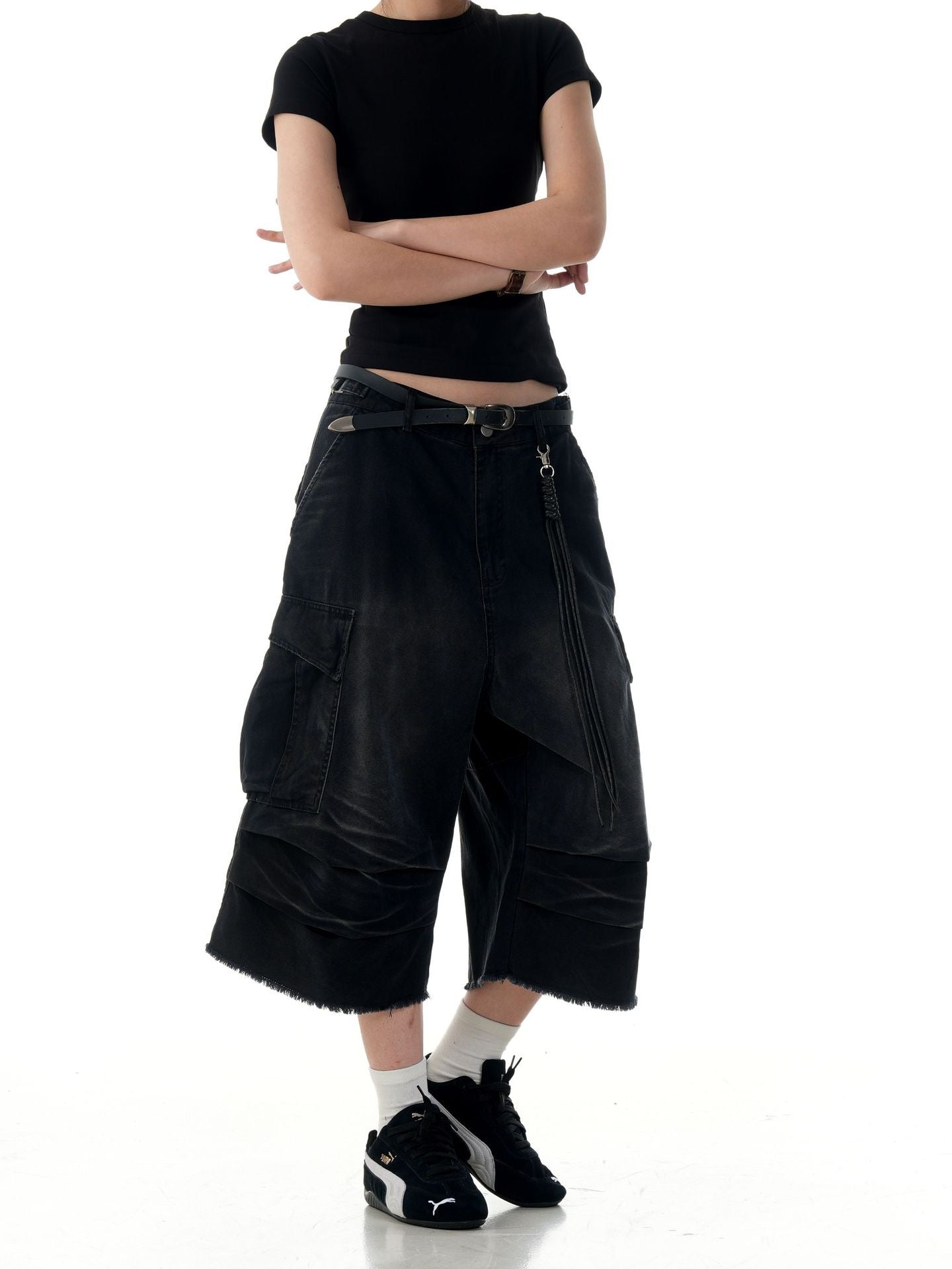 STARRVAINT Washed Layer-Panel Cargo Shorts