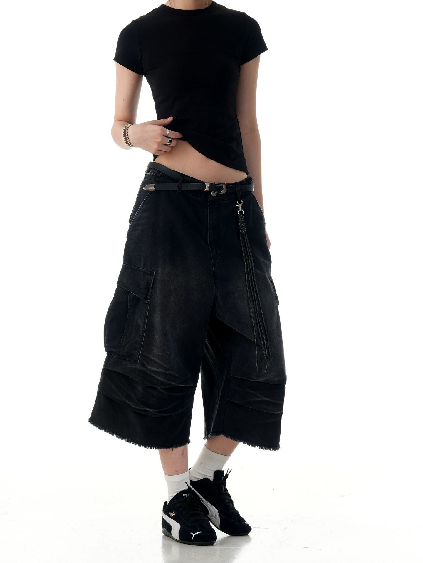 STARRVAINT Washed Layer-Panel Cargo Shorts