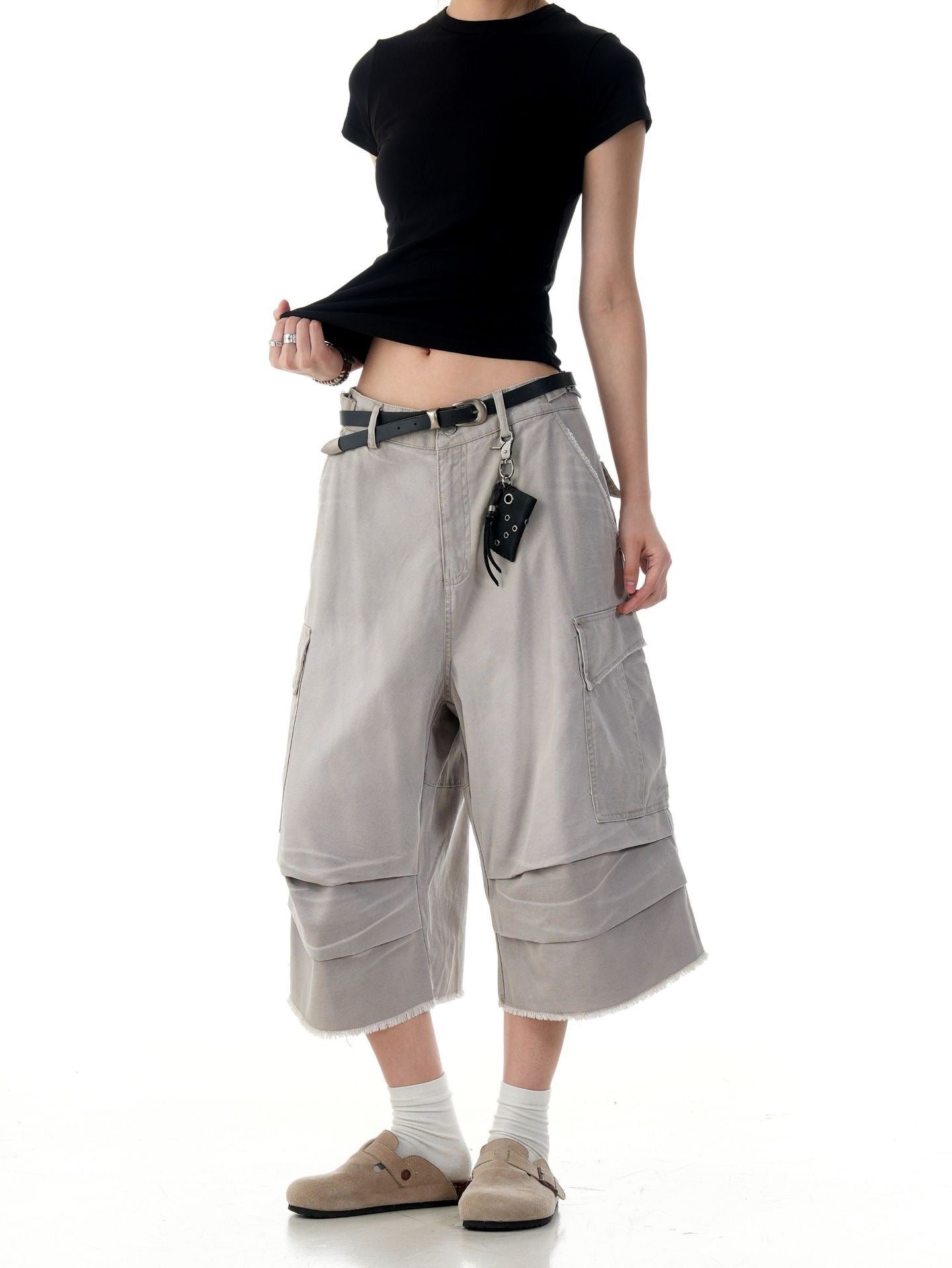 STARRVAINT Washed Layer-Panel Cargo Shorts