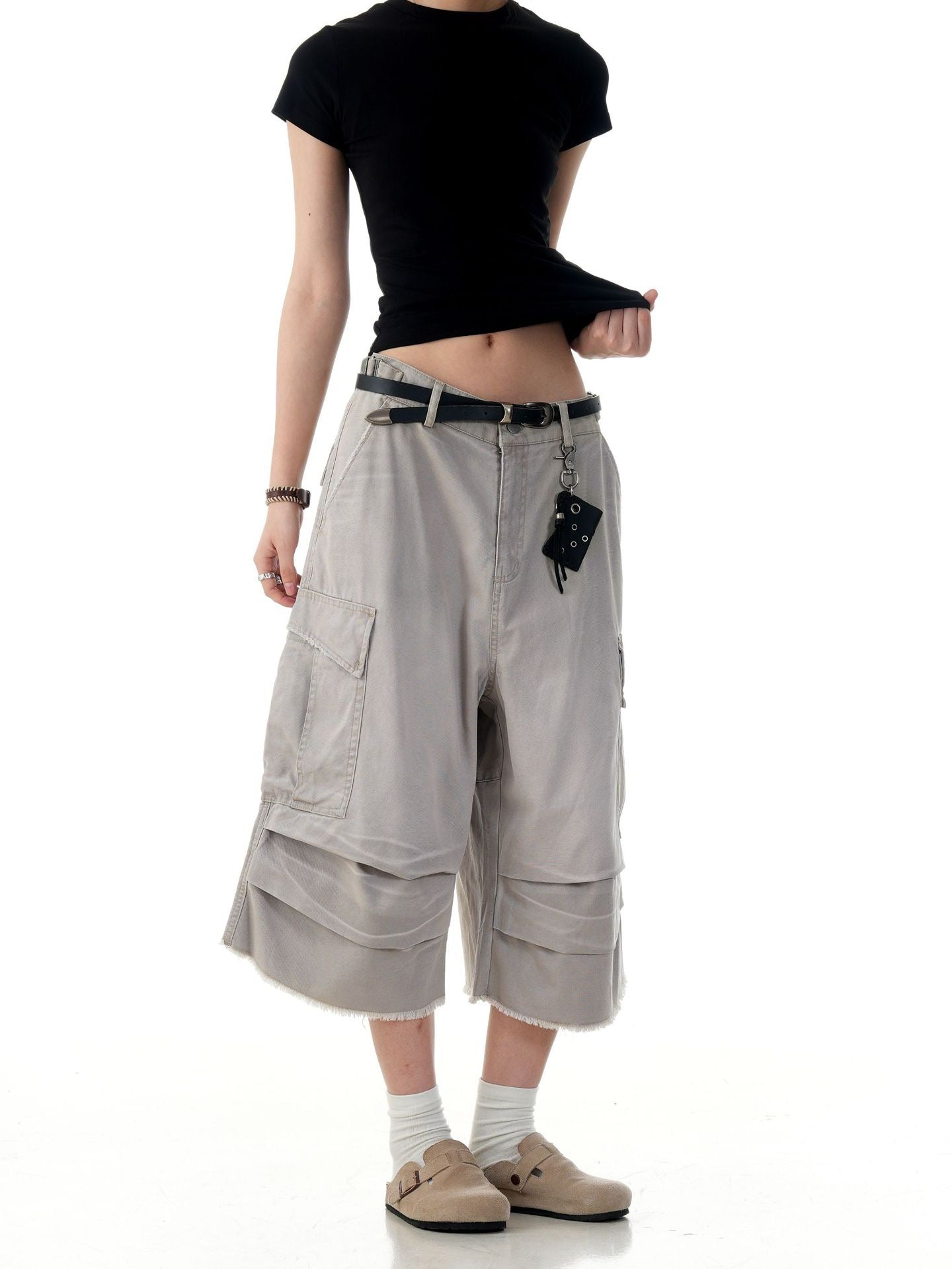 STARRVAINT Washed Layer-Panel Cargo Shorts