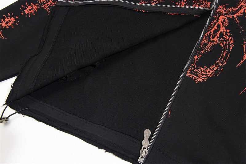 STARRVAINT Gothic Dragon Graphic Zip-Up Hoodie