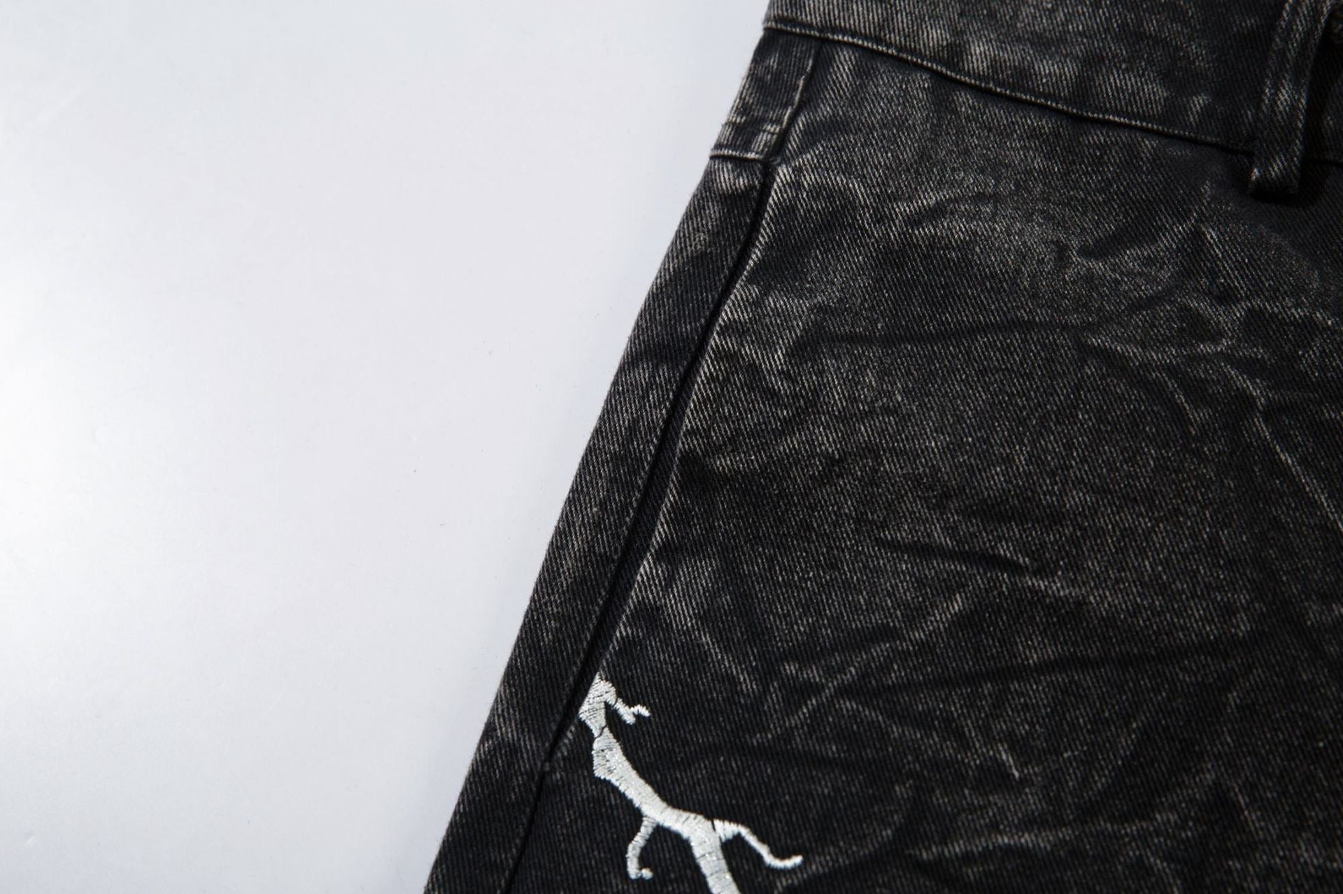 STARRVAINT Crinkle Lightning Wide-Leg Jeans