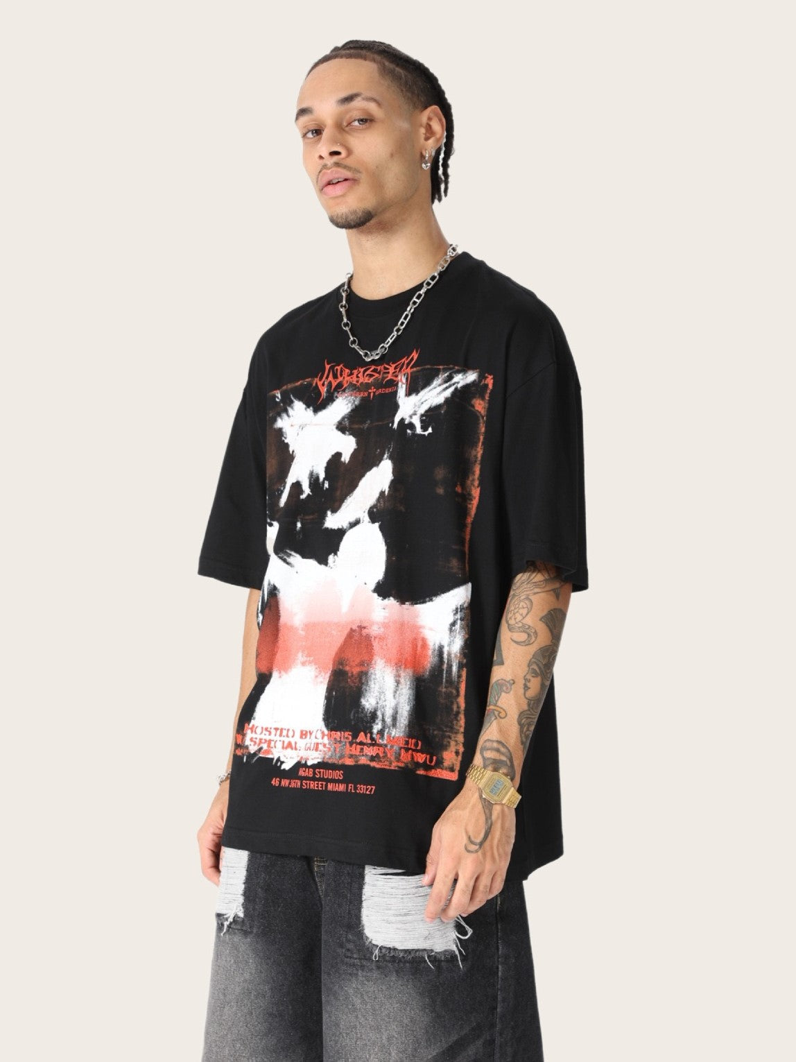 STARRVAINT Distressed Raven Graphic Tee