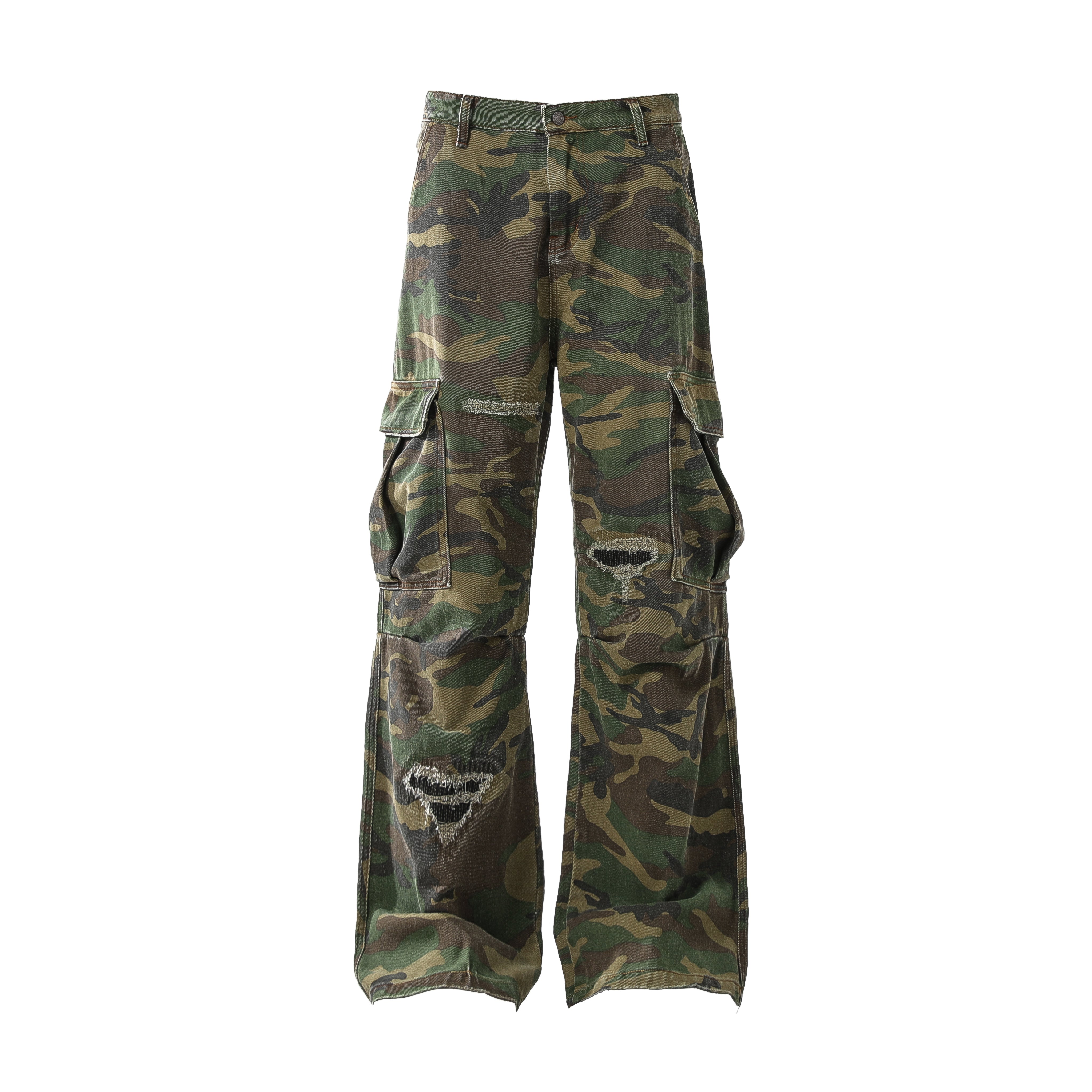 STARRVAINT Distressed Camo Cargo Pants