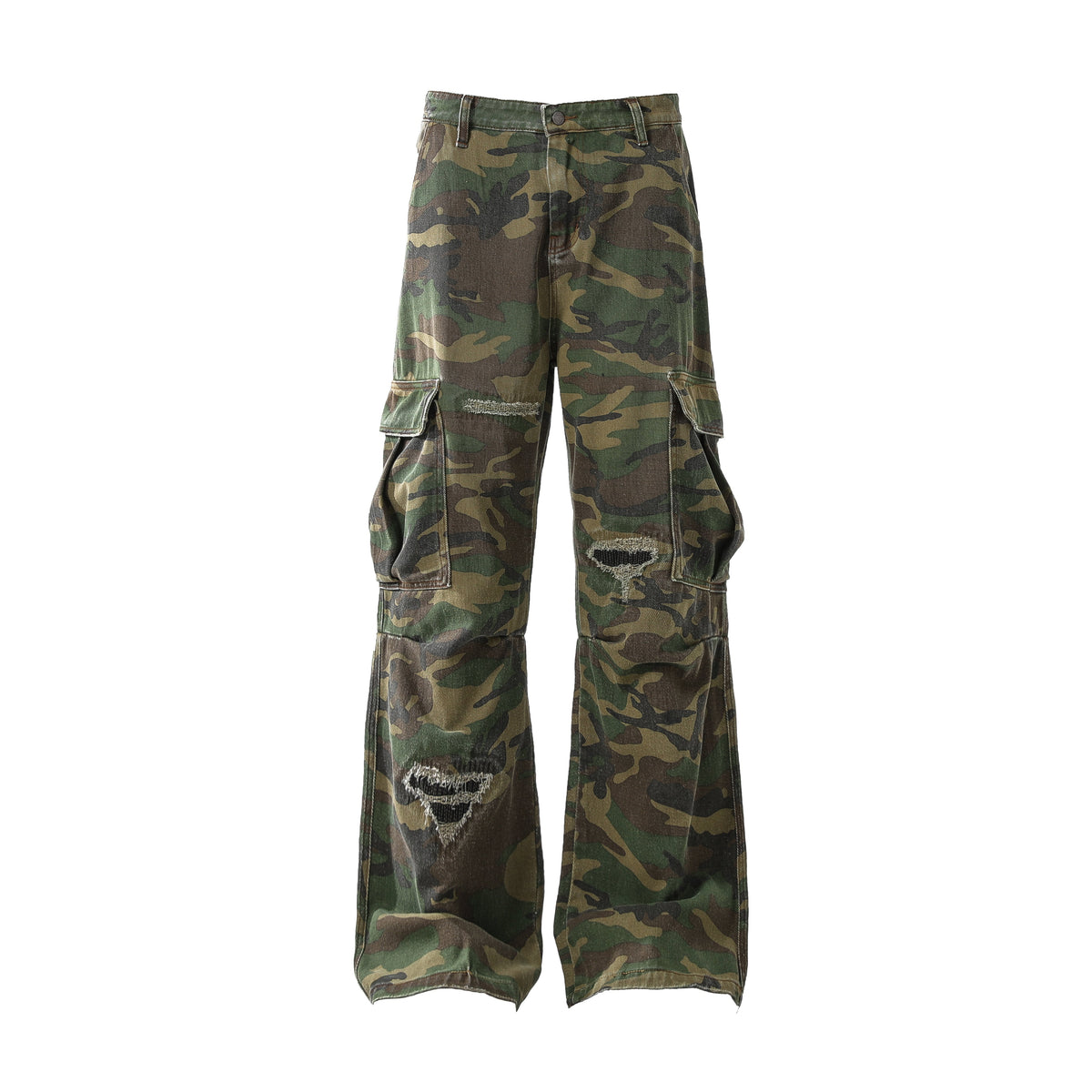 STARRVAINT Distressed Camo Cargo Pants