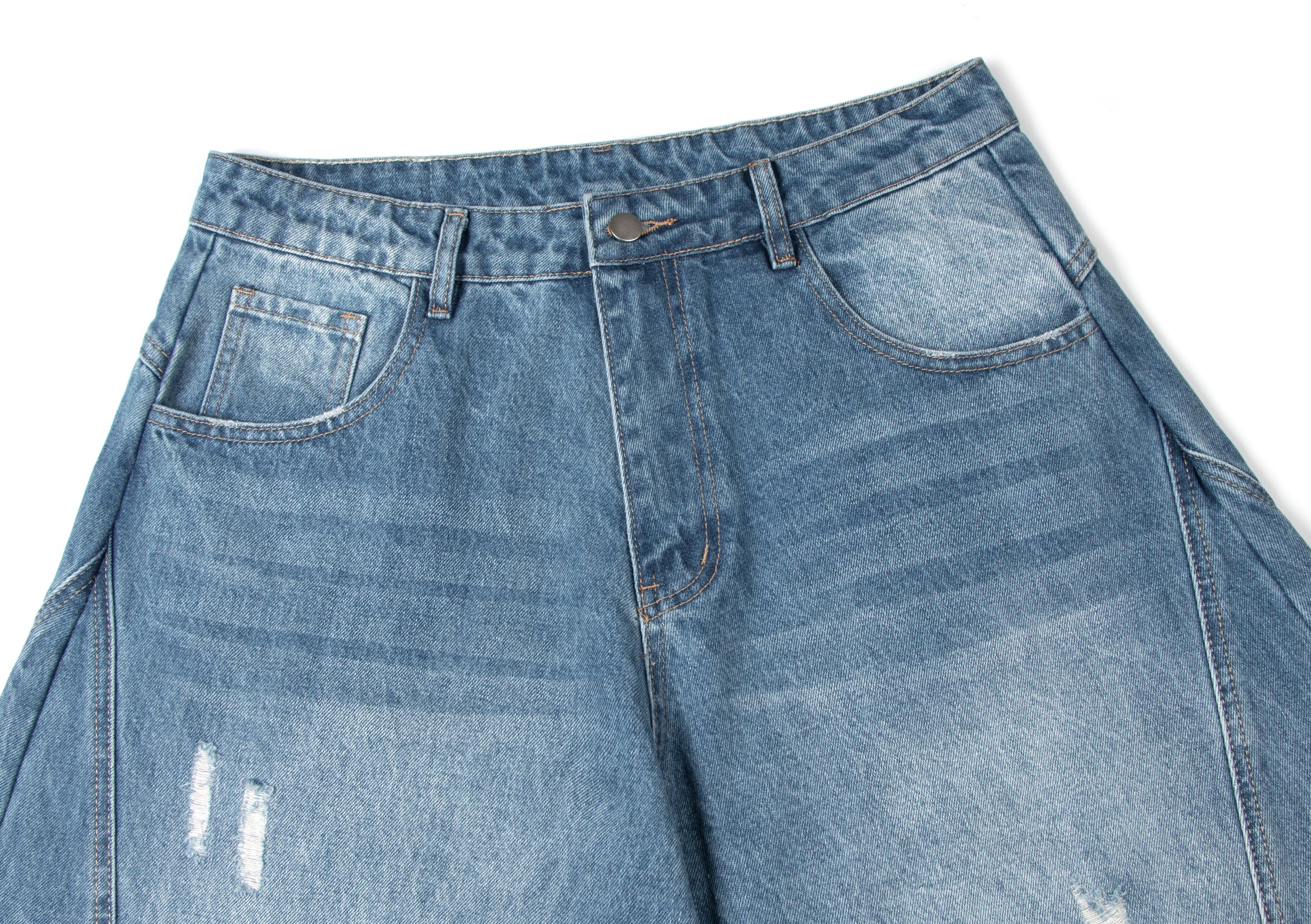 STARRVAINT Distressed Panel Wide-Leg Denim Pants