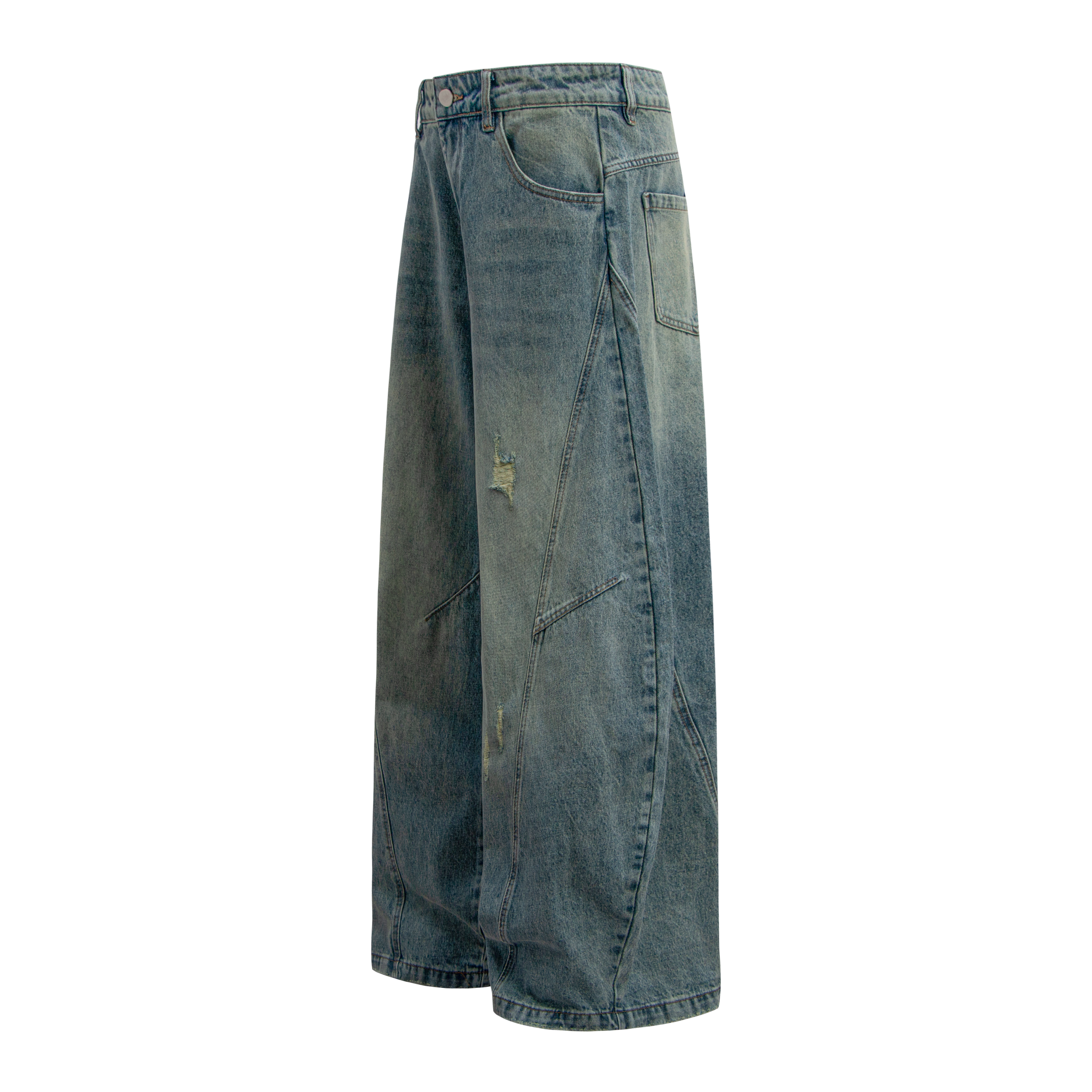STARRVAINT Distressed Panel Wide-Leg Denim Pants
