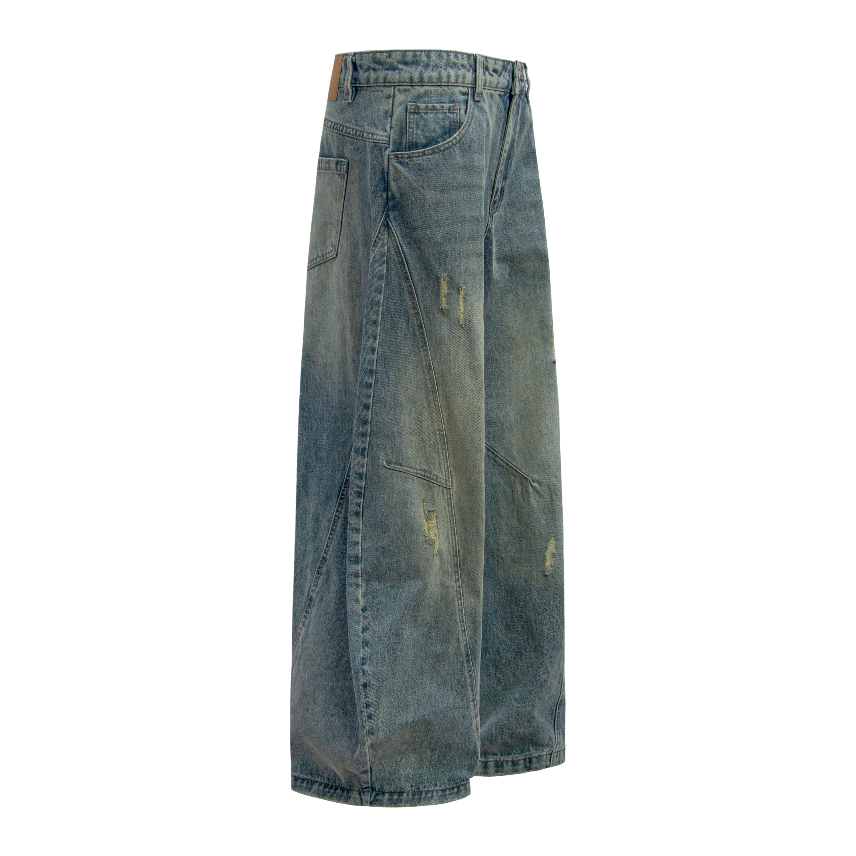STARRVAINT Distressed Panel Wide-Leg Denim Pants