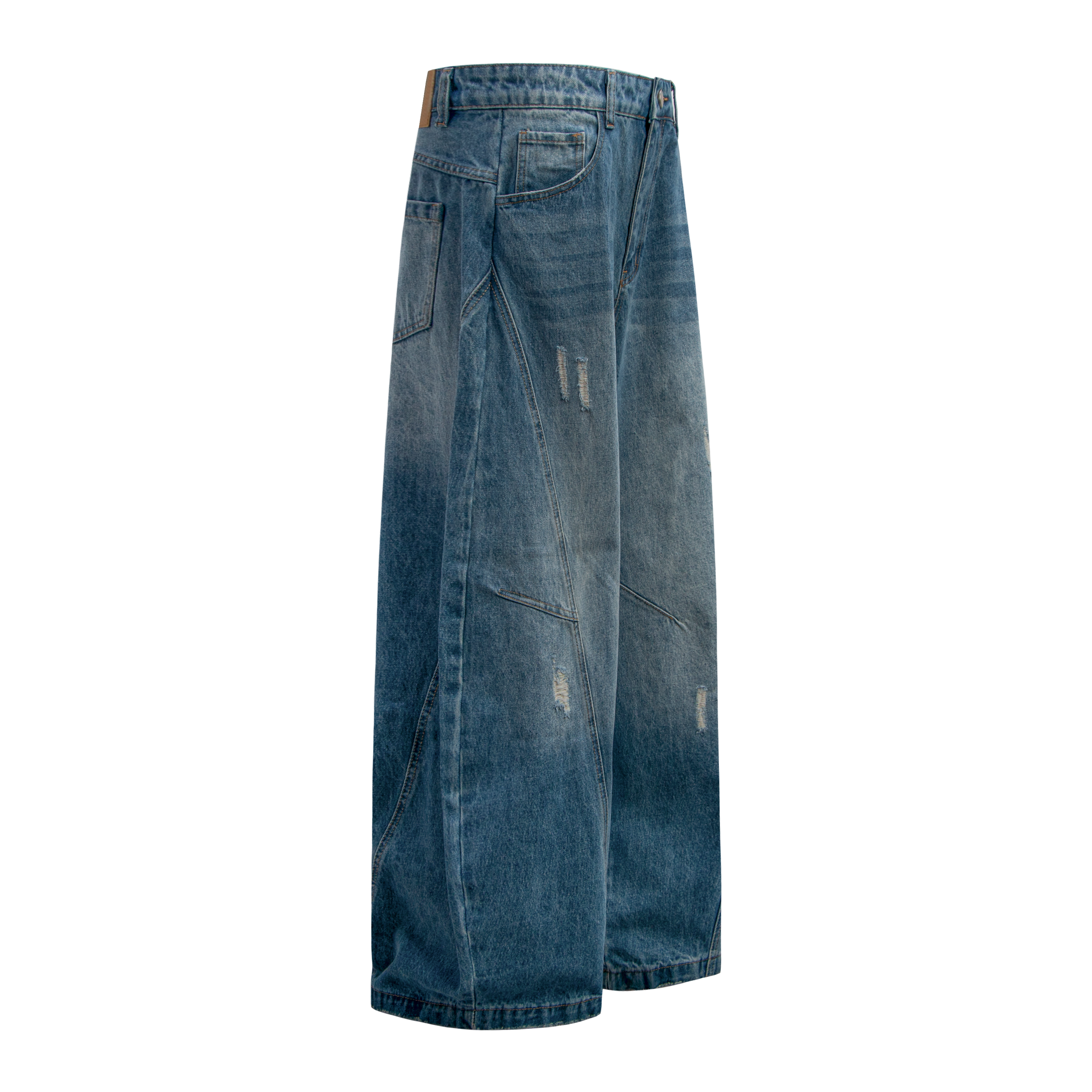 STARRVAINT Distressed Panel Wide-Leg Denim Pants