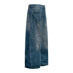 STARRVAINT Distressed Panel Wide-Leg Denim Pants