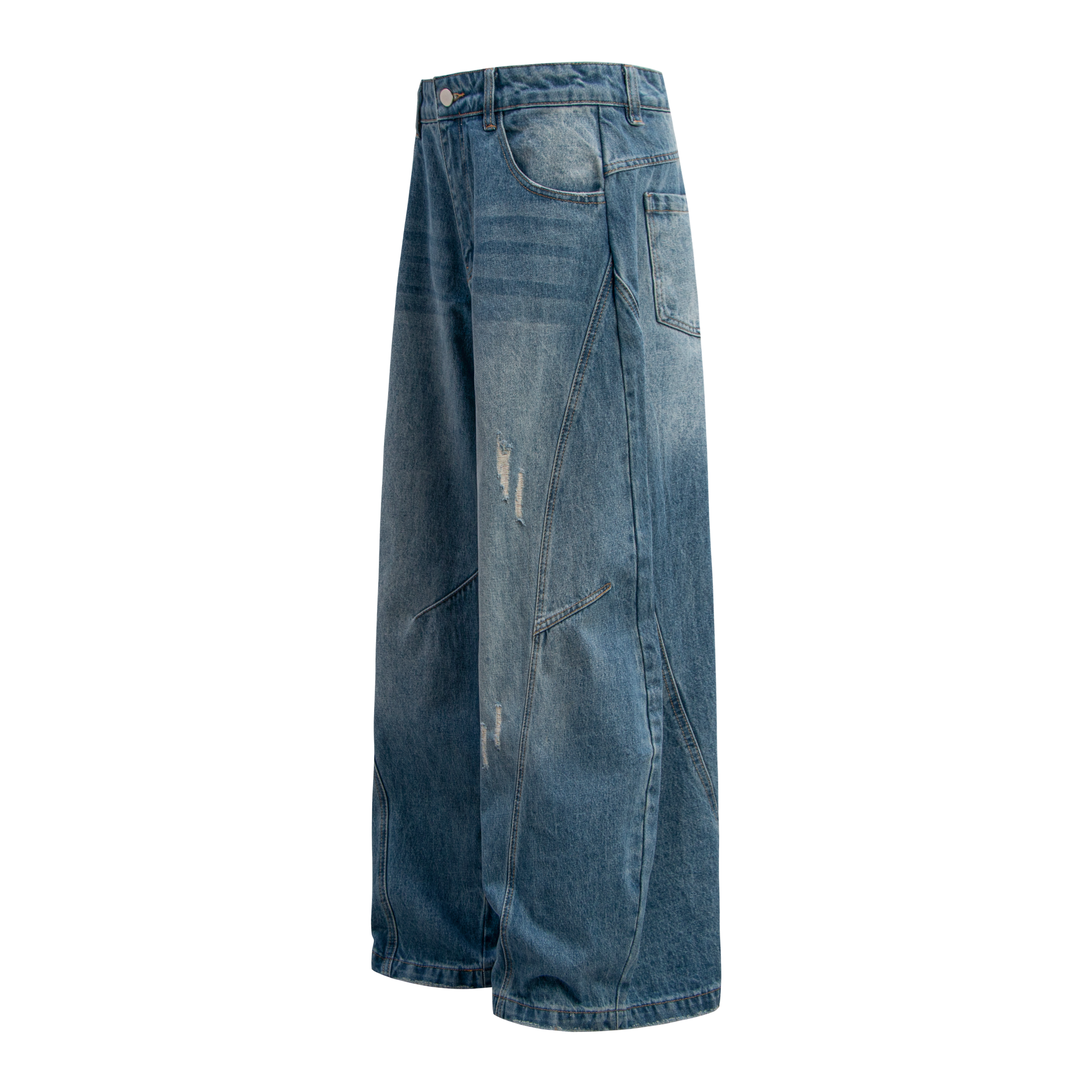 STARRVAINT Distressed Panel Wide-Leg Denim Pants
