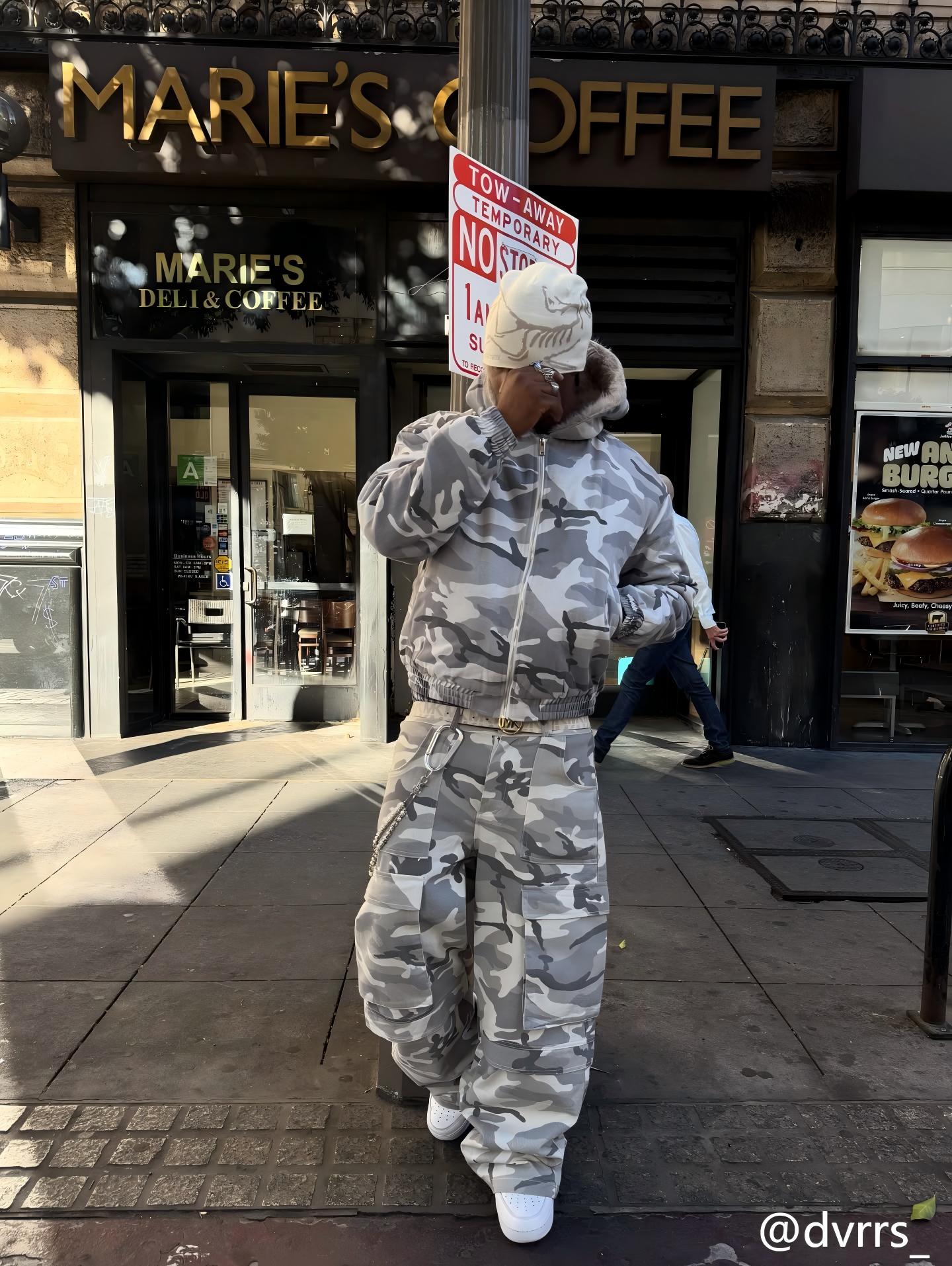 STARRVAINT Grey Camo Cargo Wide-Leg Pants