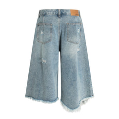 STARRVAINT Destroyed Fringe Denim Shorts