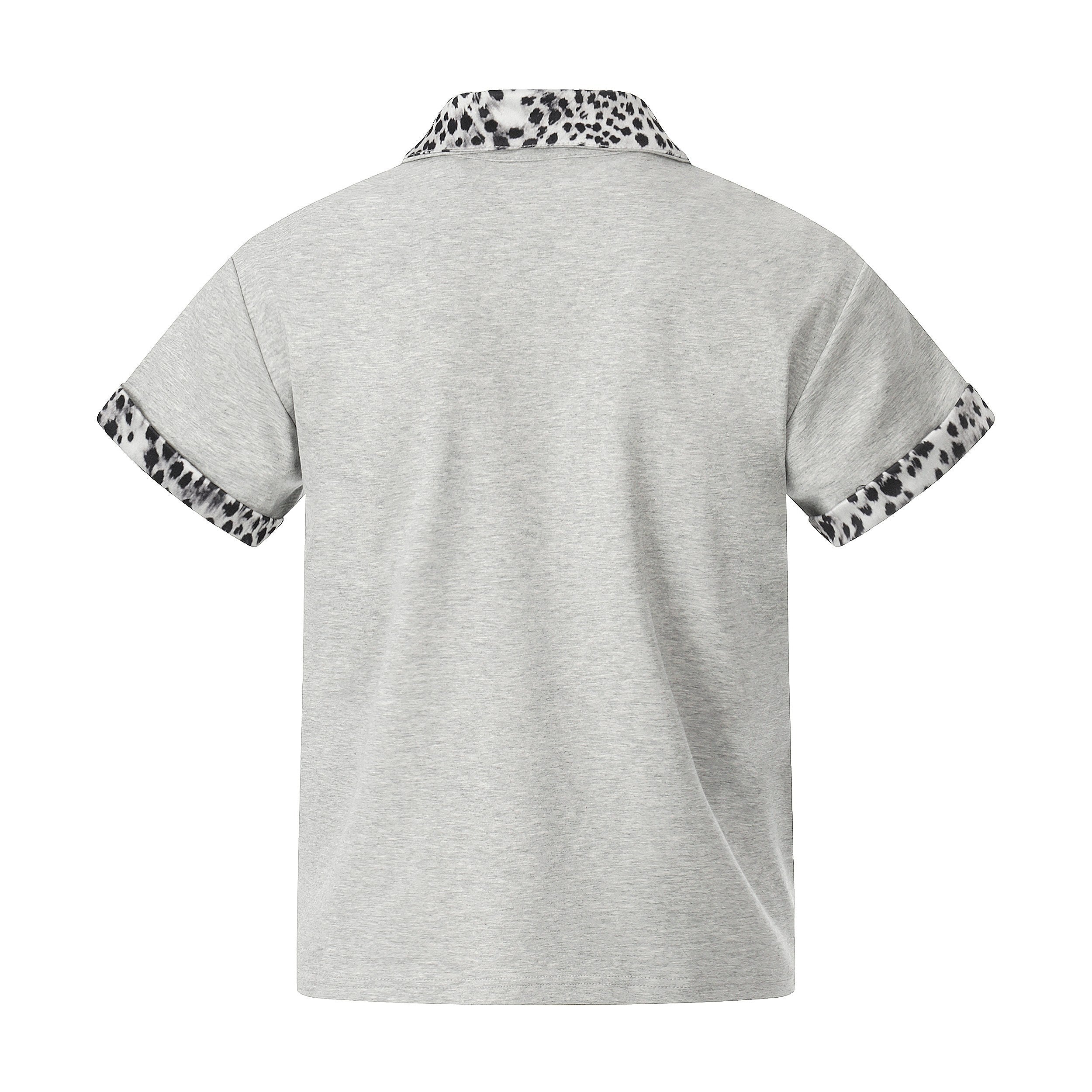 STARRVAINT “Leopard Trim Zip Polo”