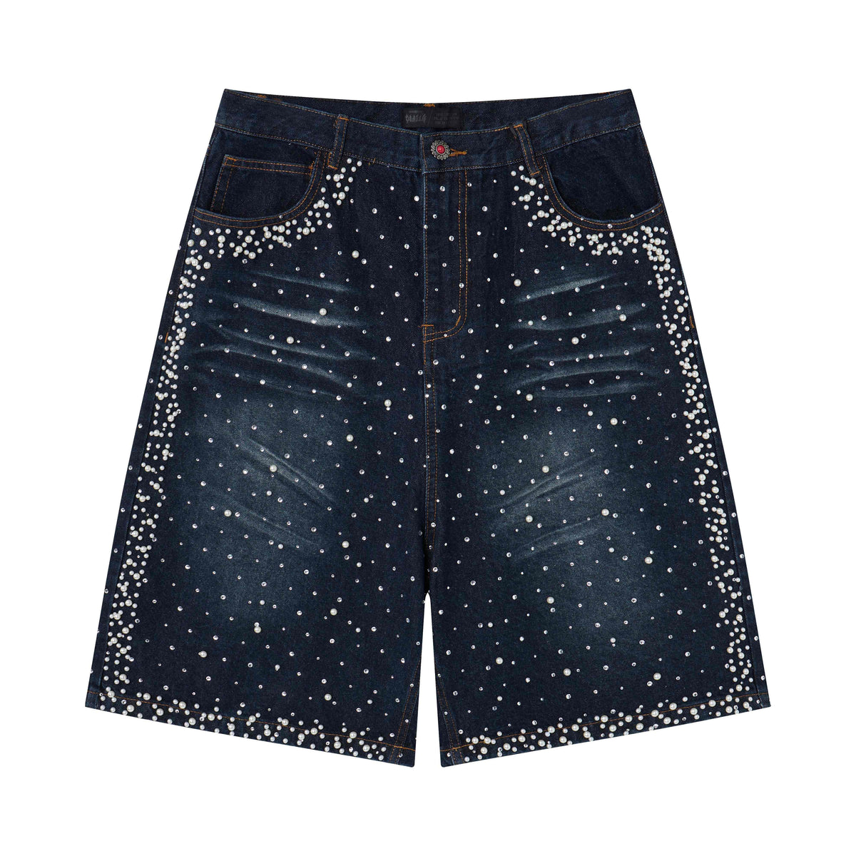 STARRVAINT Pearl Studded Denim Shorts