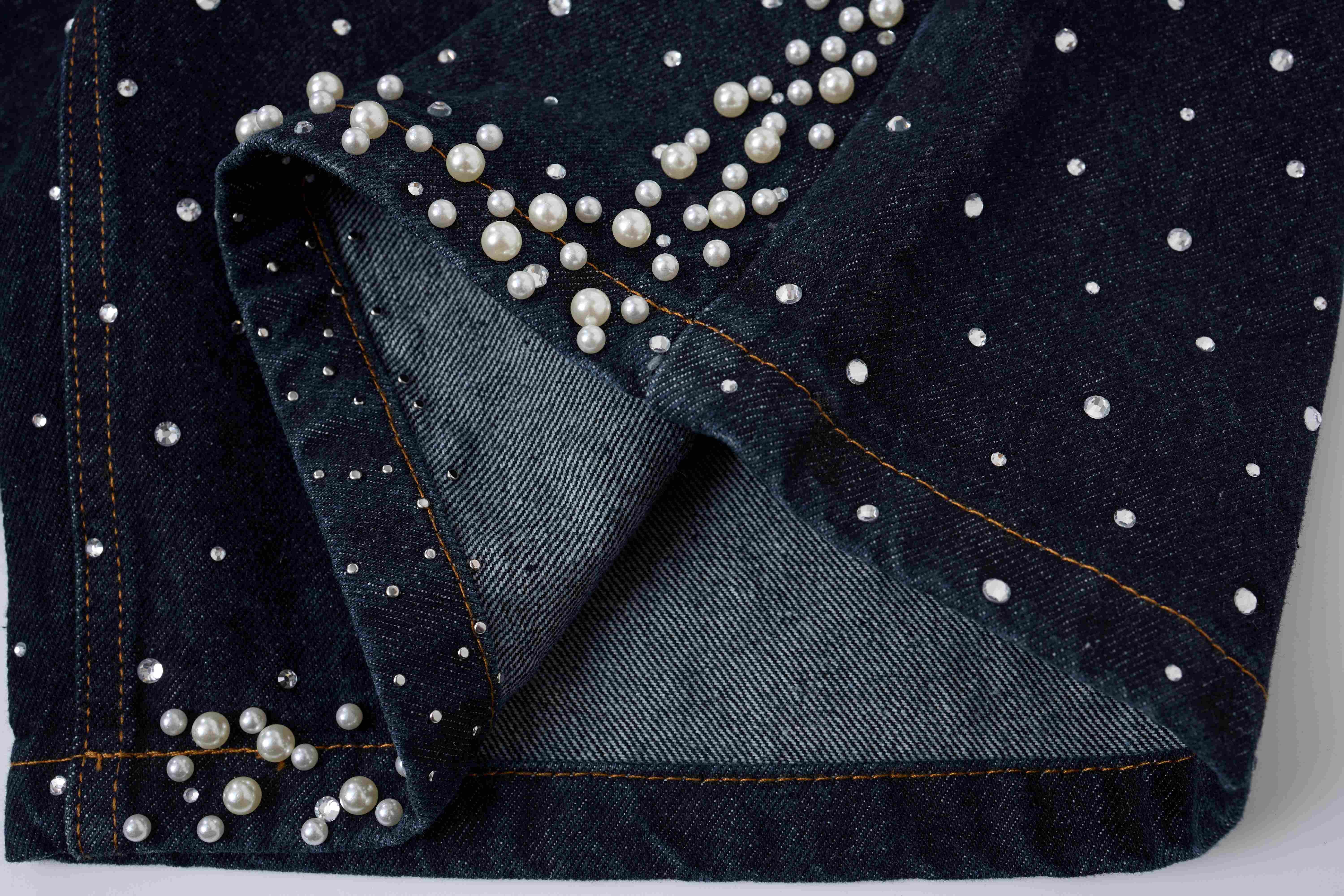 STARRVAINT Pearl Studded Denim Shorts