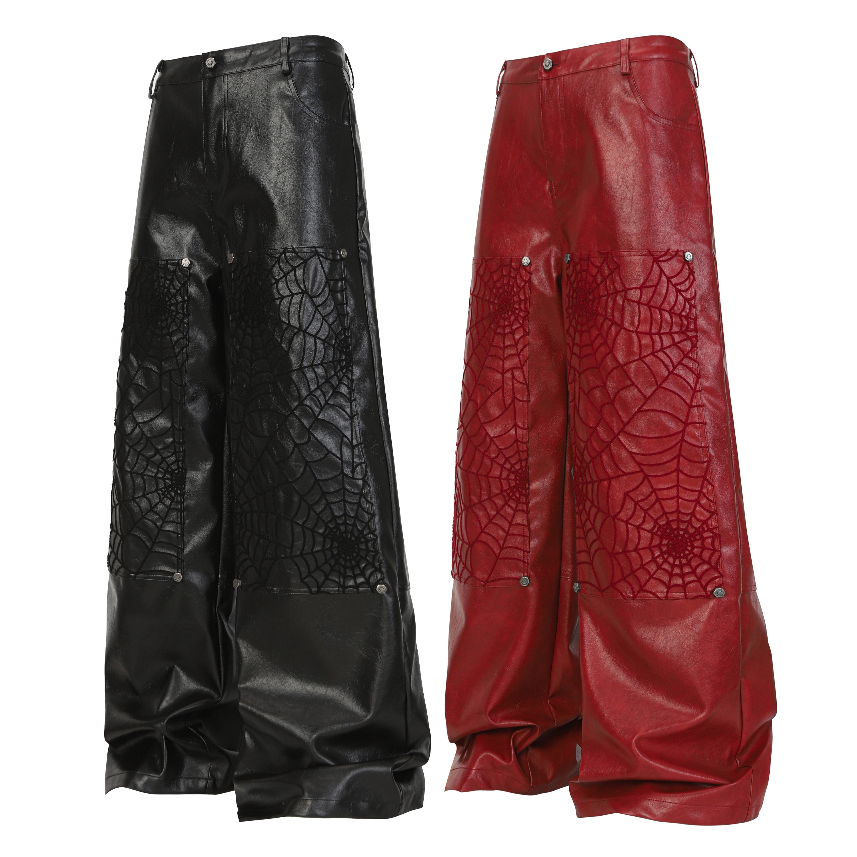 STARRVAINT Web Embossed PU Wide-Leg Pants