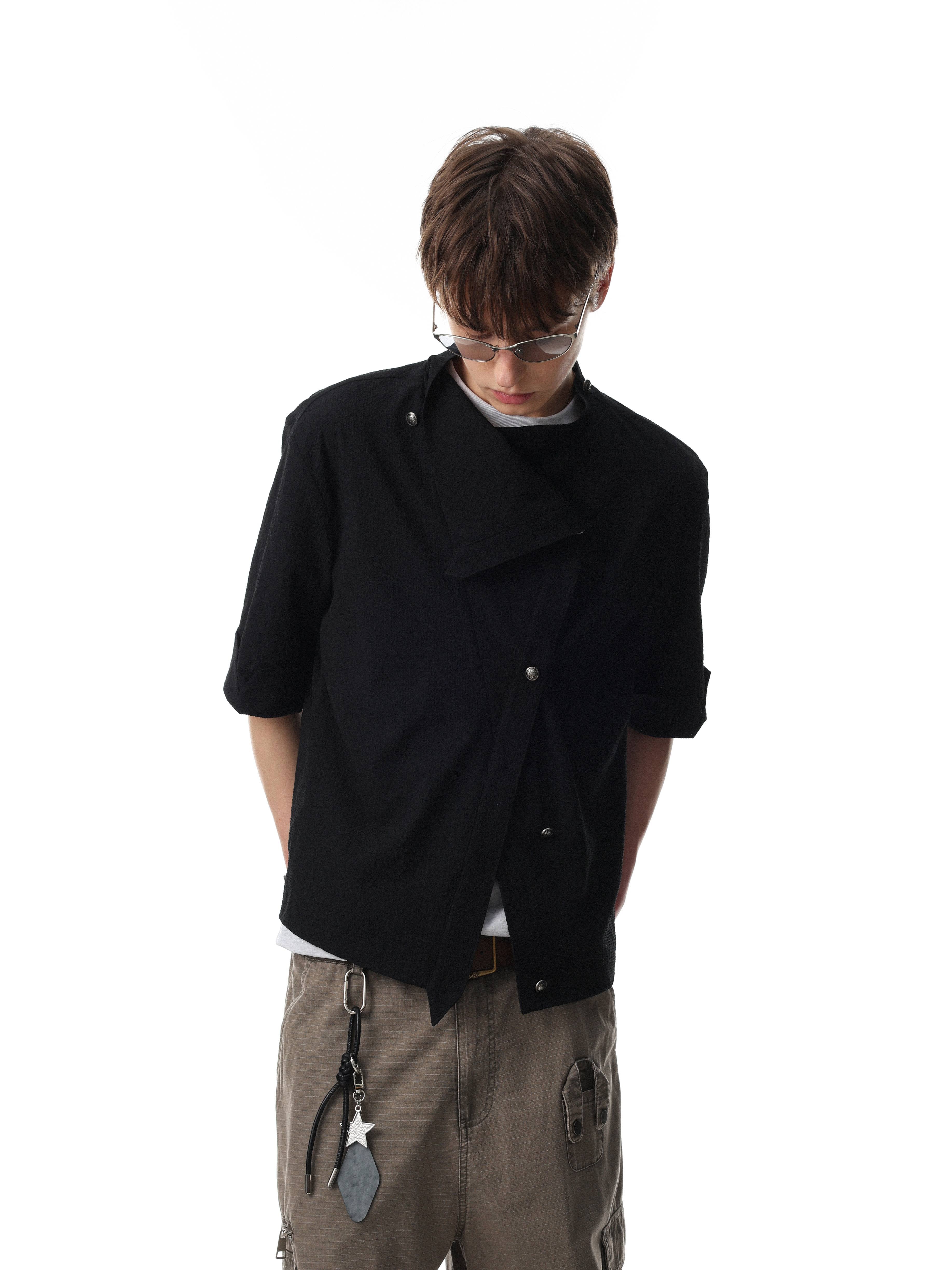 STARRVAINT “Asymmetrical Stand-Collar Shirt”