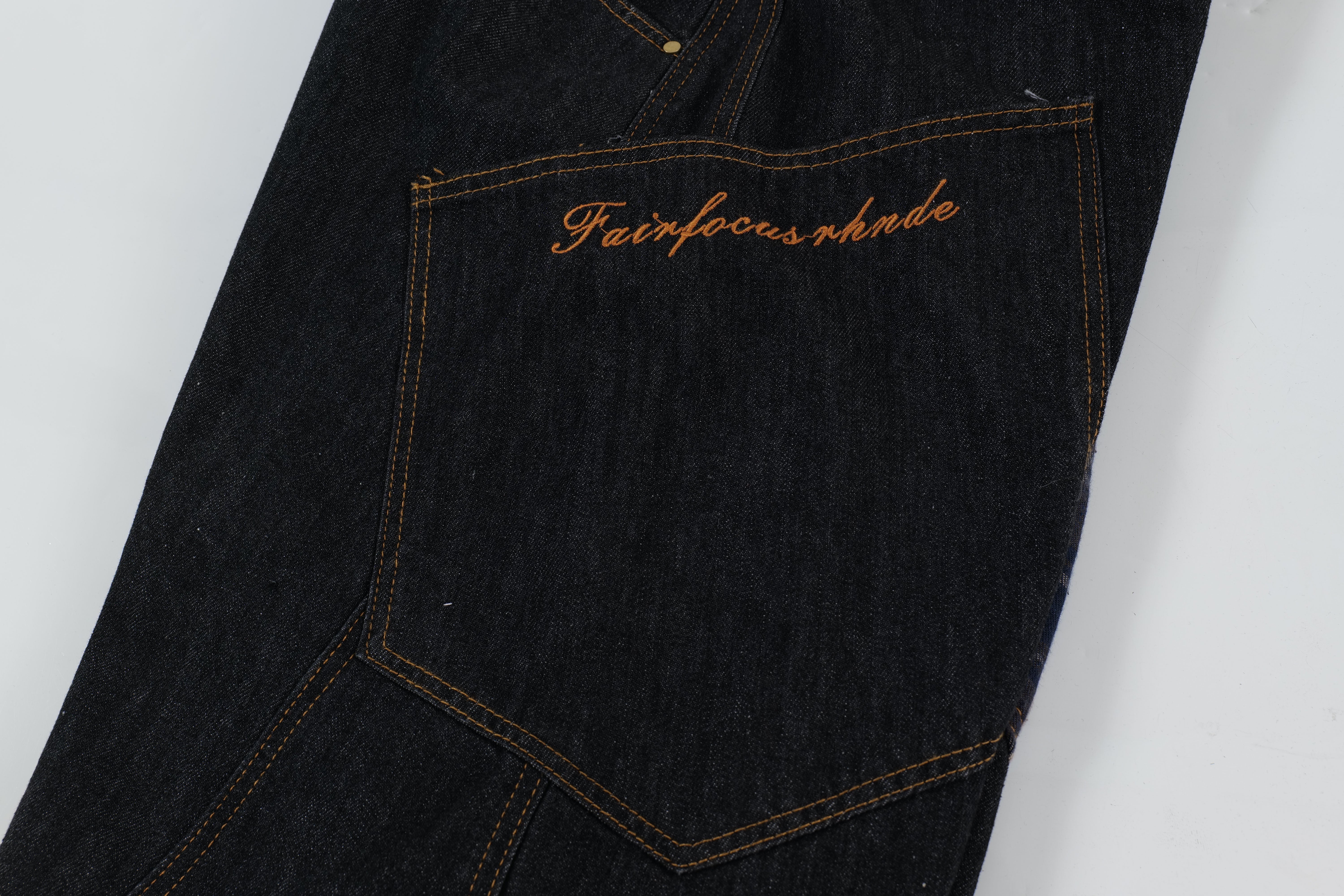 STARRVAINT Plaid Patch Curved Denim Pants