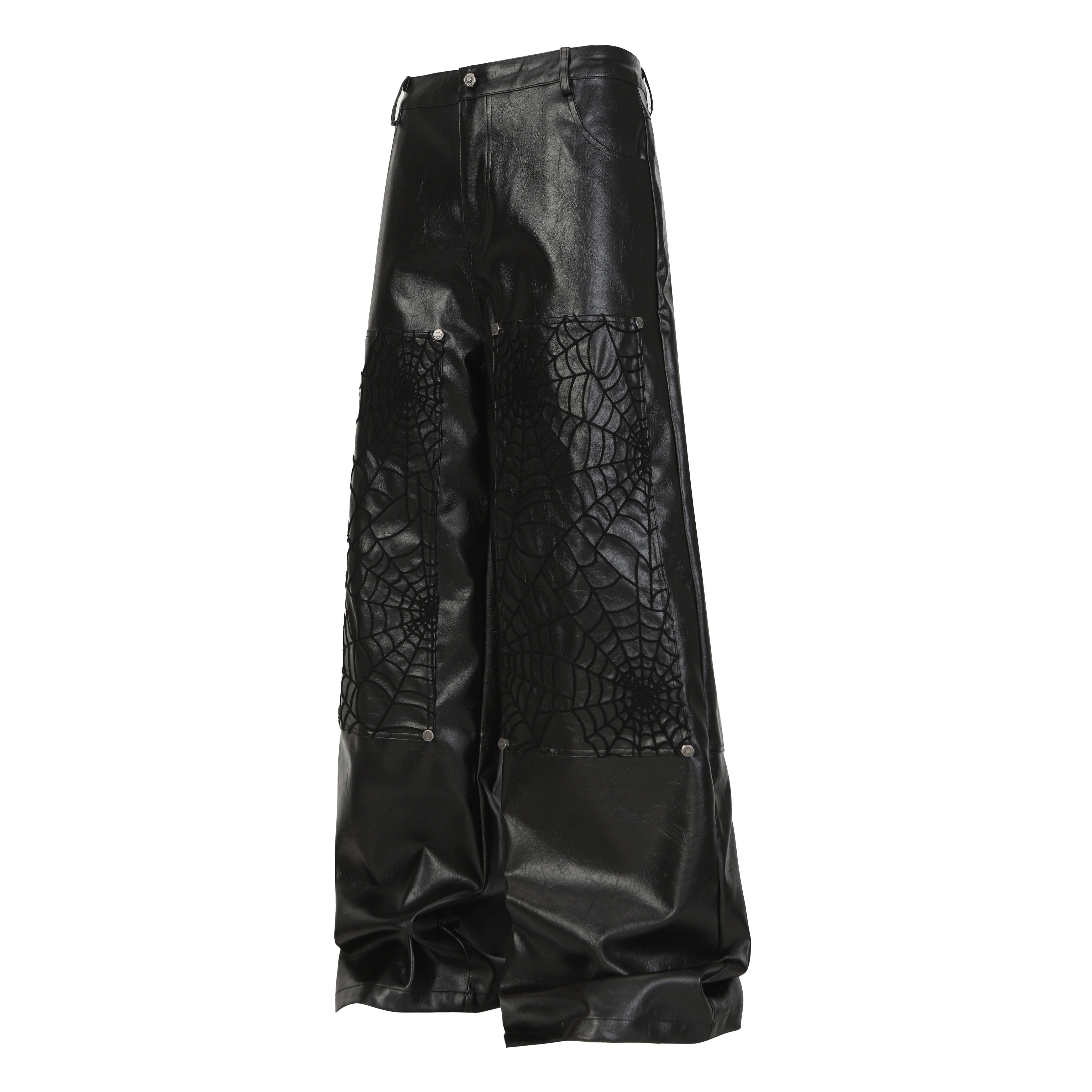 STARRVAINT Web Embossed PU Wide-Leg Pants