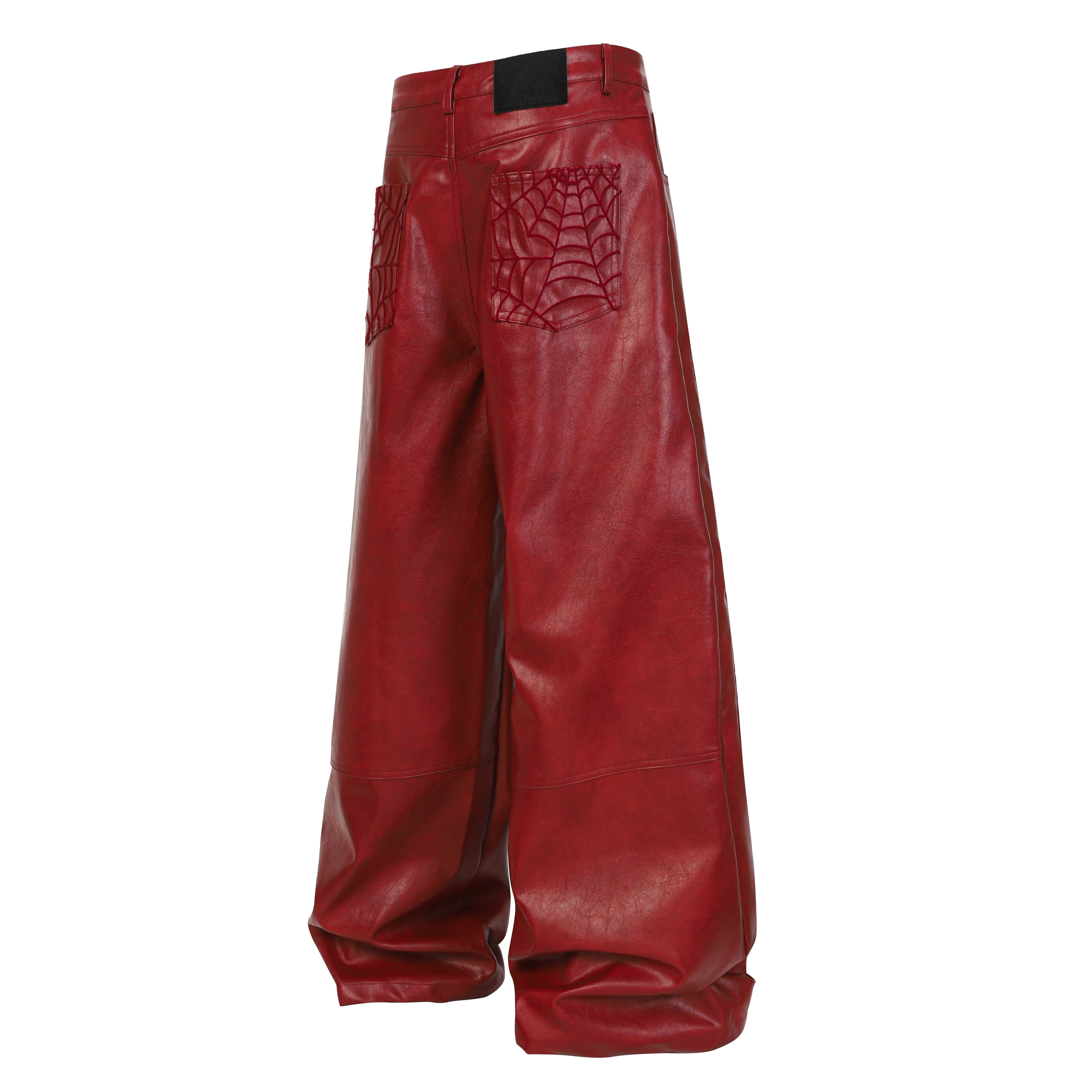 STARRVAINT Web Embossed PU Wide-Leg Pants