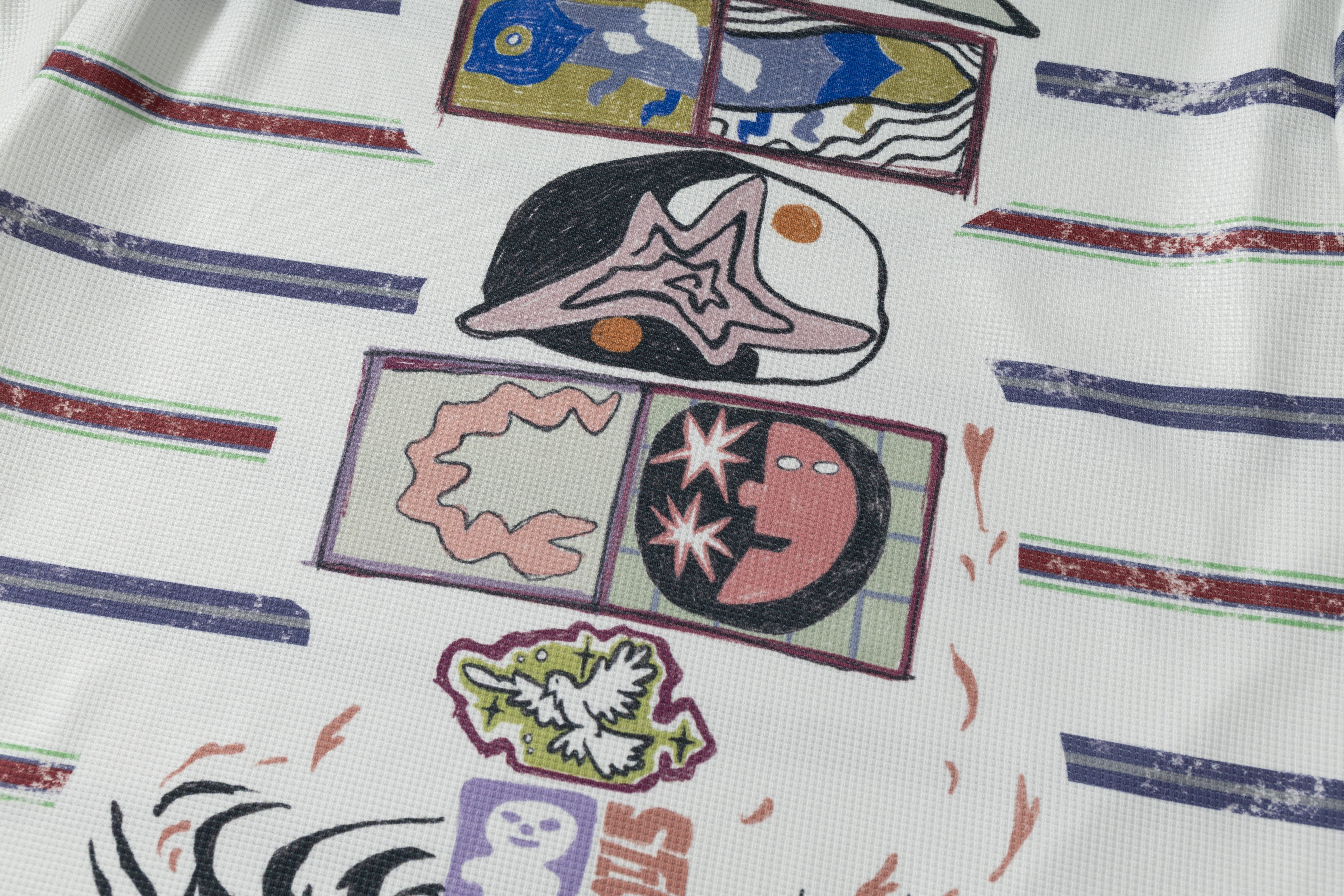 STARRVAINT Abstract Stripe Long-Sleeve Polo Shirt