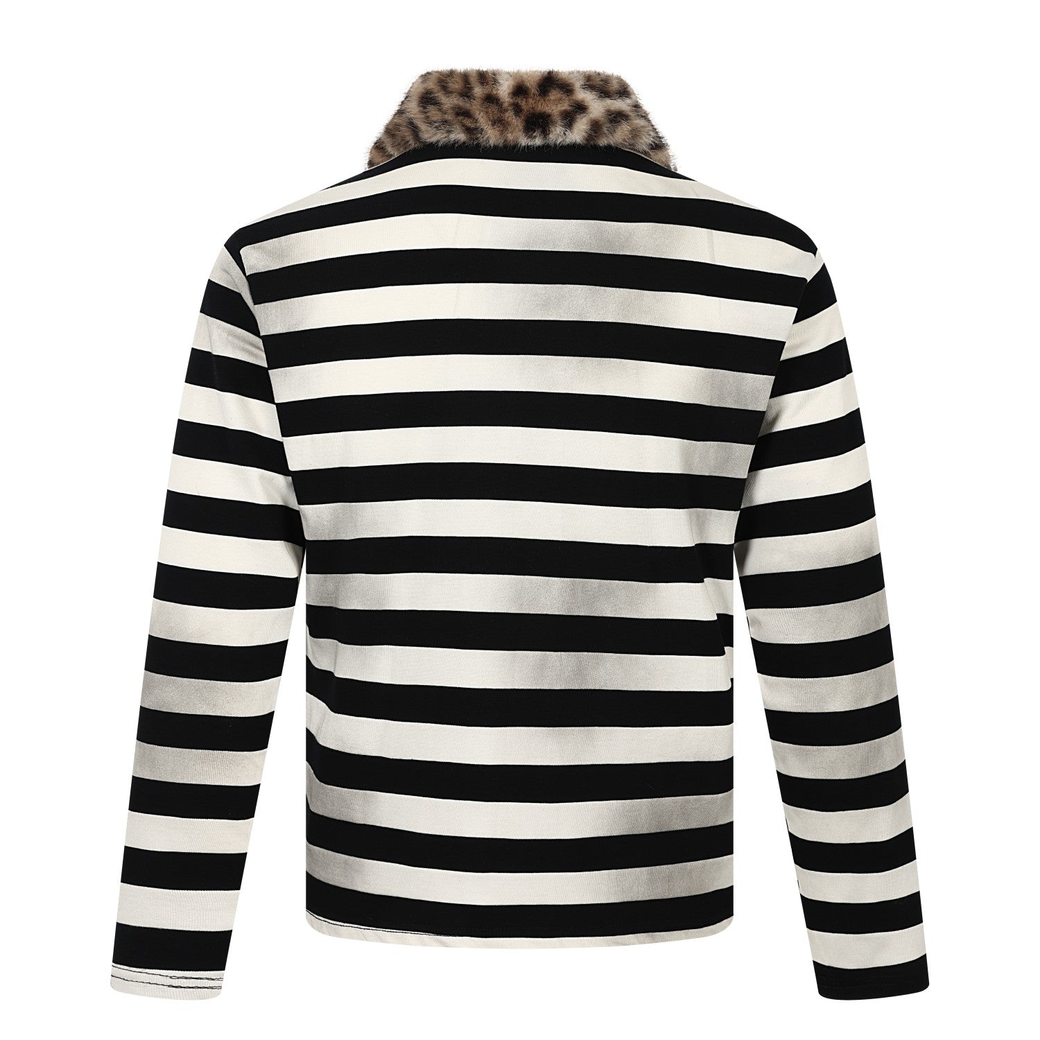 STARRVAINT Leopard Collar Stripe Polo Tee